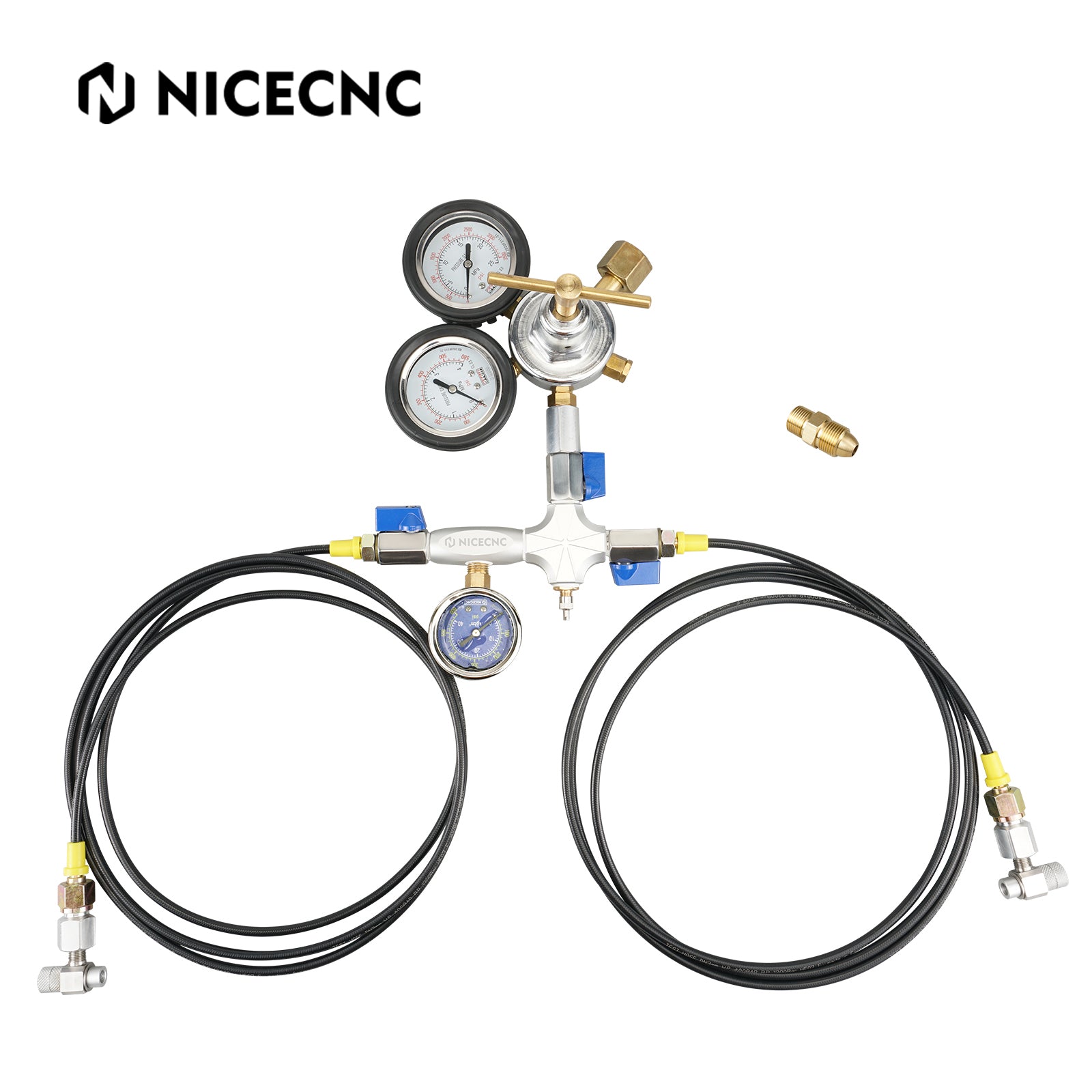 Universal Motorcycle ATV UTV Dual Hose Nitrogen Shock Regulator Fill Tool