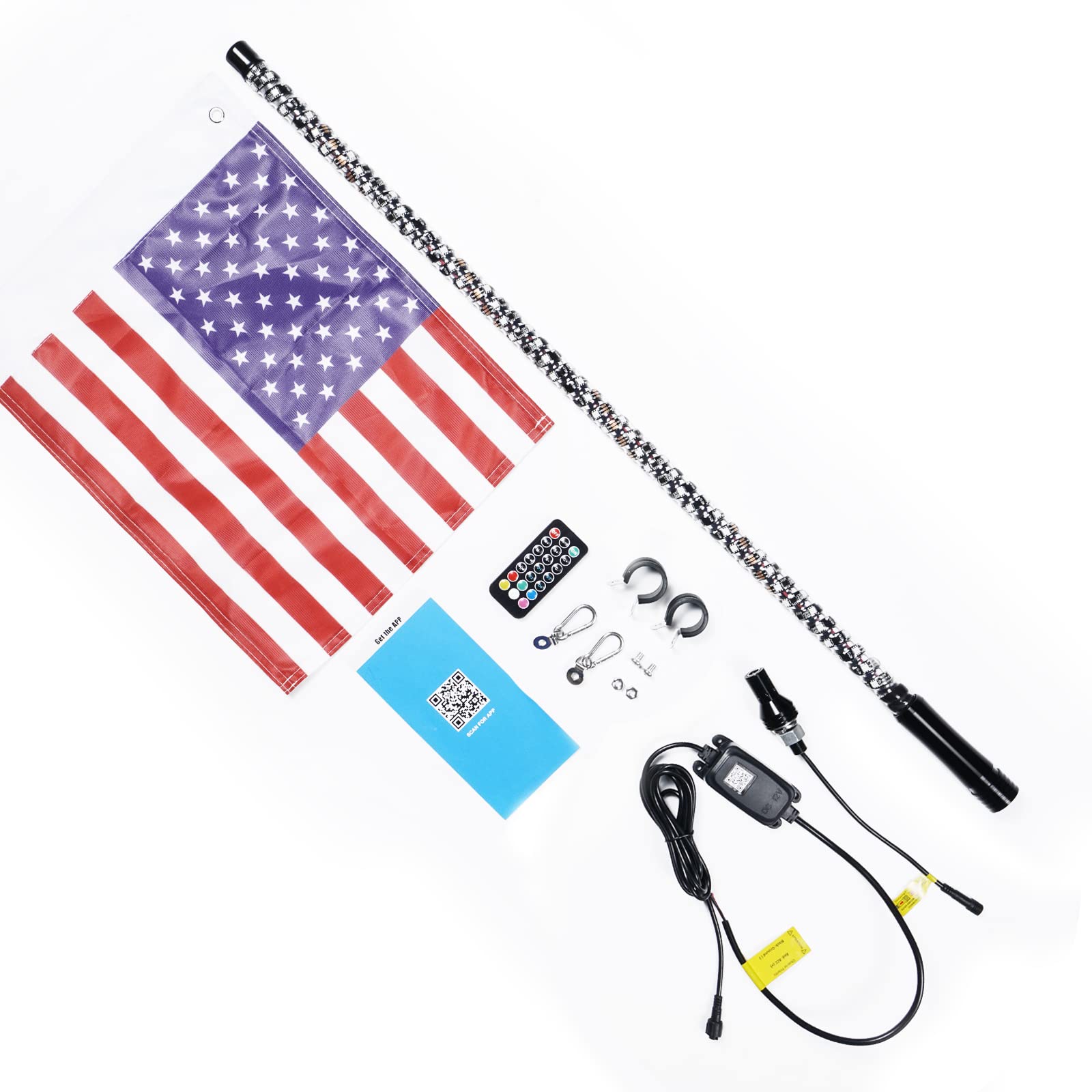 3FT 4FT 5FT 6FT RGB LED Spiral Whip Lights Flag Pole Lamp For UTV ATV APP Remote