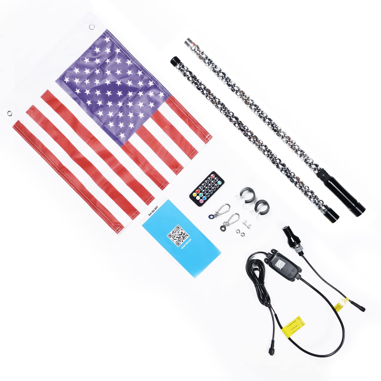 3FT 4FT 5FT 6FT RGB LED Spiral Whip Lights Flag Pole Lamp For UTV ATV APP Remote