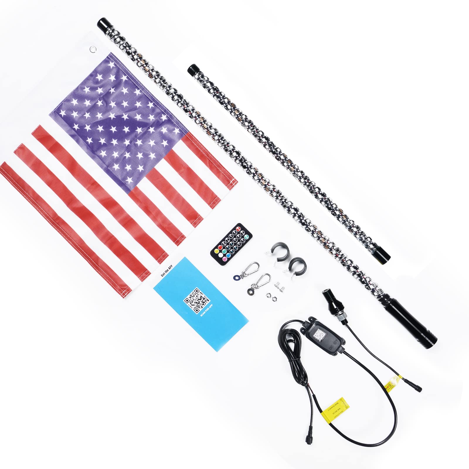 3FT 4FT 5FT 6FT RGB LED Spiral Whip Lights Flag Pole Lamp For UTV ATV APP Remote