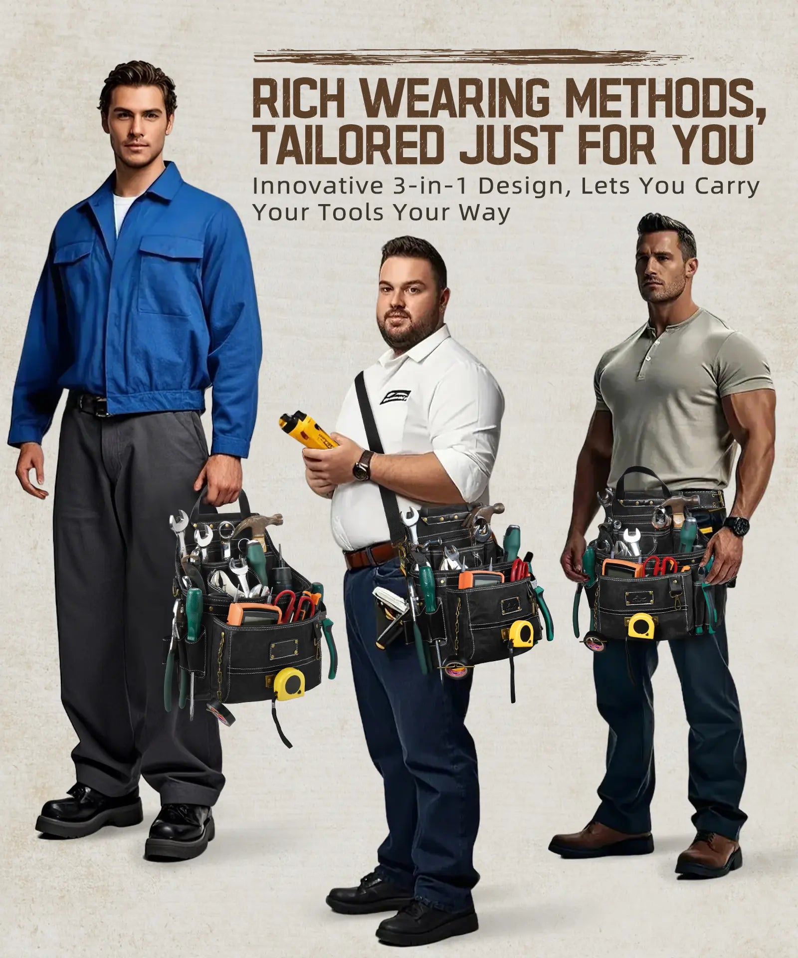 11-Pocket Tool Belt Pouch with Hammer Loop & Tape Clip For Electrician & Carpenter