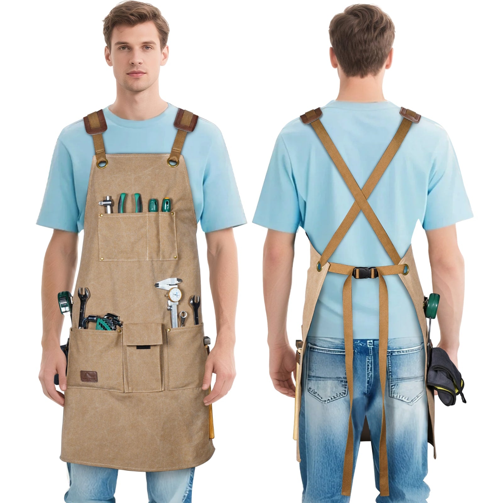 ARCFOX Heavy Duty Canvas Woodworking Mechanics Apron with 9 Pockets
