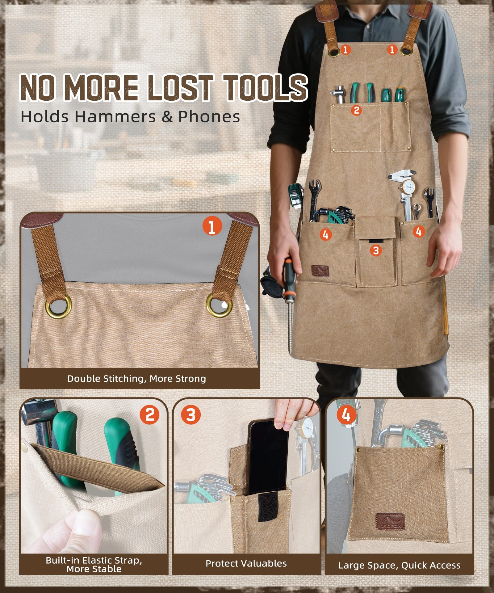 ARCFOX Heavy Duty Canvas Woodworking Mechanics Apron with 9 Pockets
