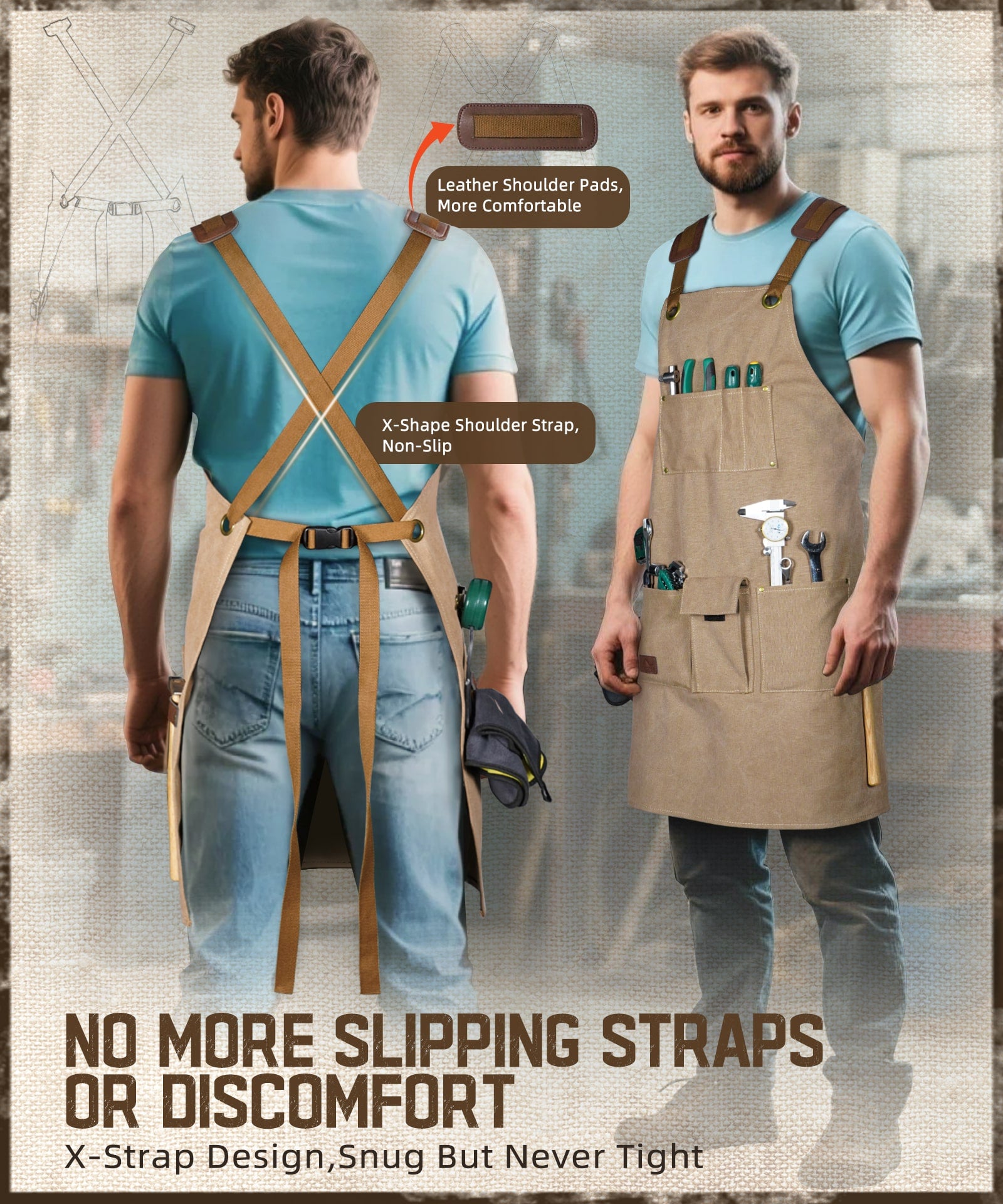 ARCFOX Heavy Duty Canvas Woodworking Mechanics Apron with 9 Pockets