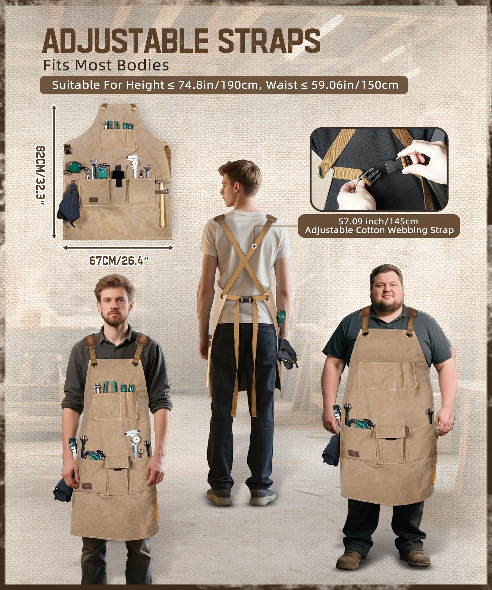 ARCFOX Heavy Duty Canvas Woodworking Mechanics Apron with 9 Pockets