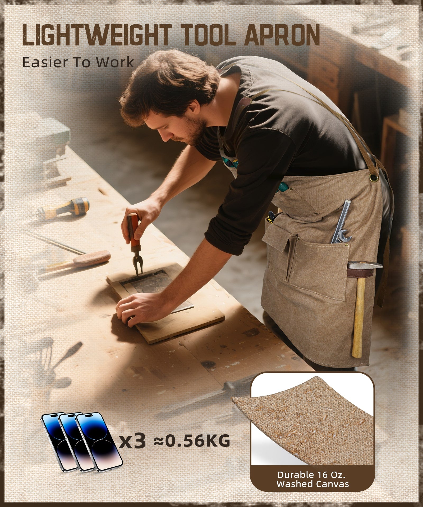 ARCFOX Heavy Duty Canvas Woodworking Mechanics Apron with 9 Pockets