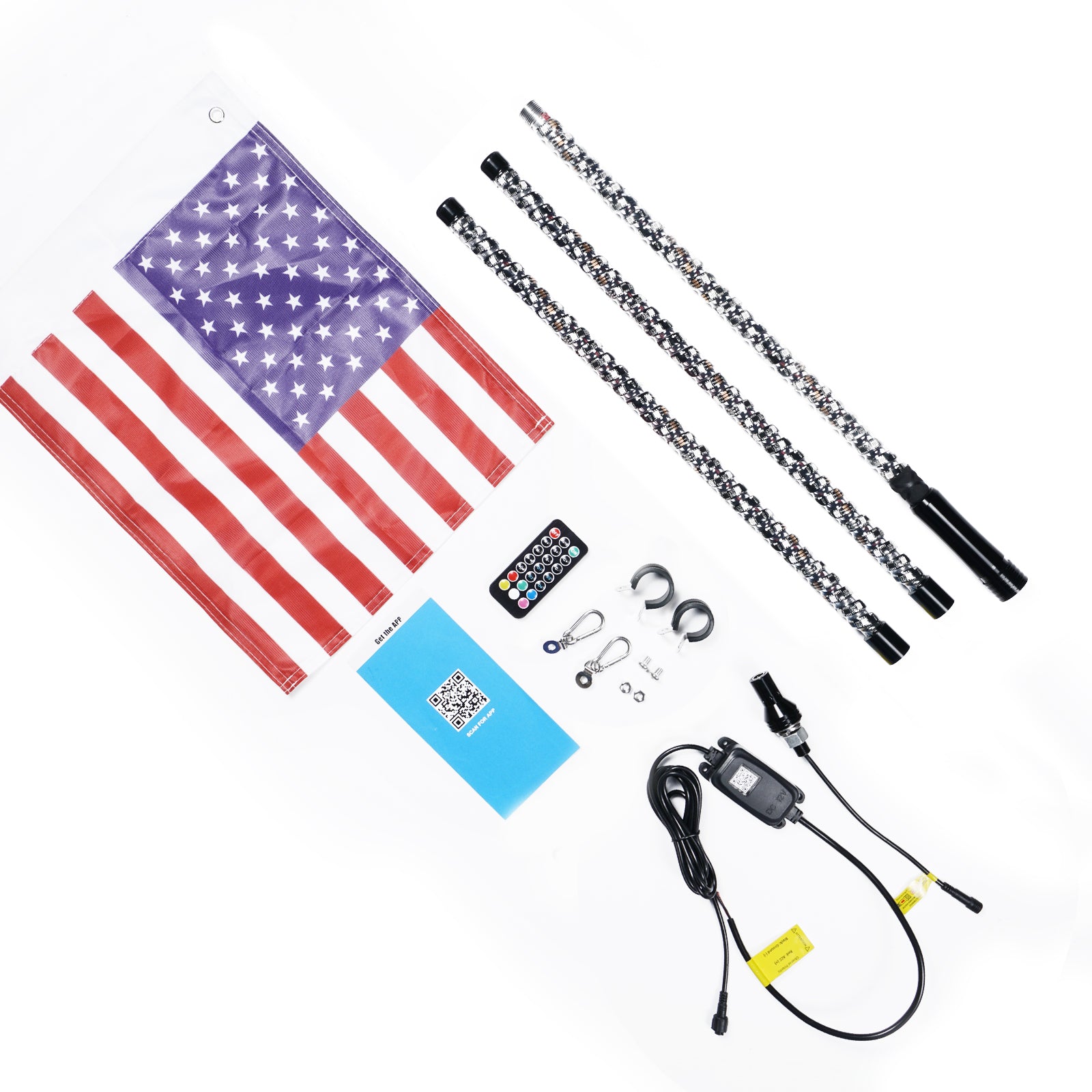 3FT 4FT 5FT 6FT RGB LED Spiral Whip Lights Flag Pole Lamp For UTV ATV APP Remote