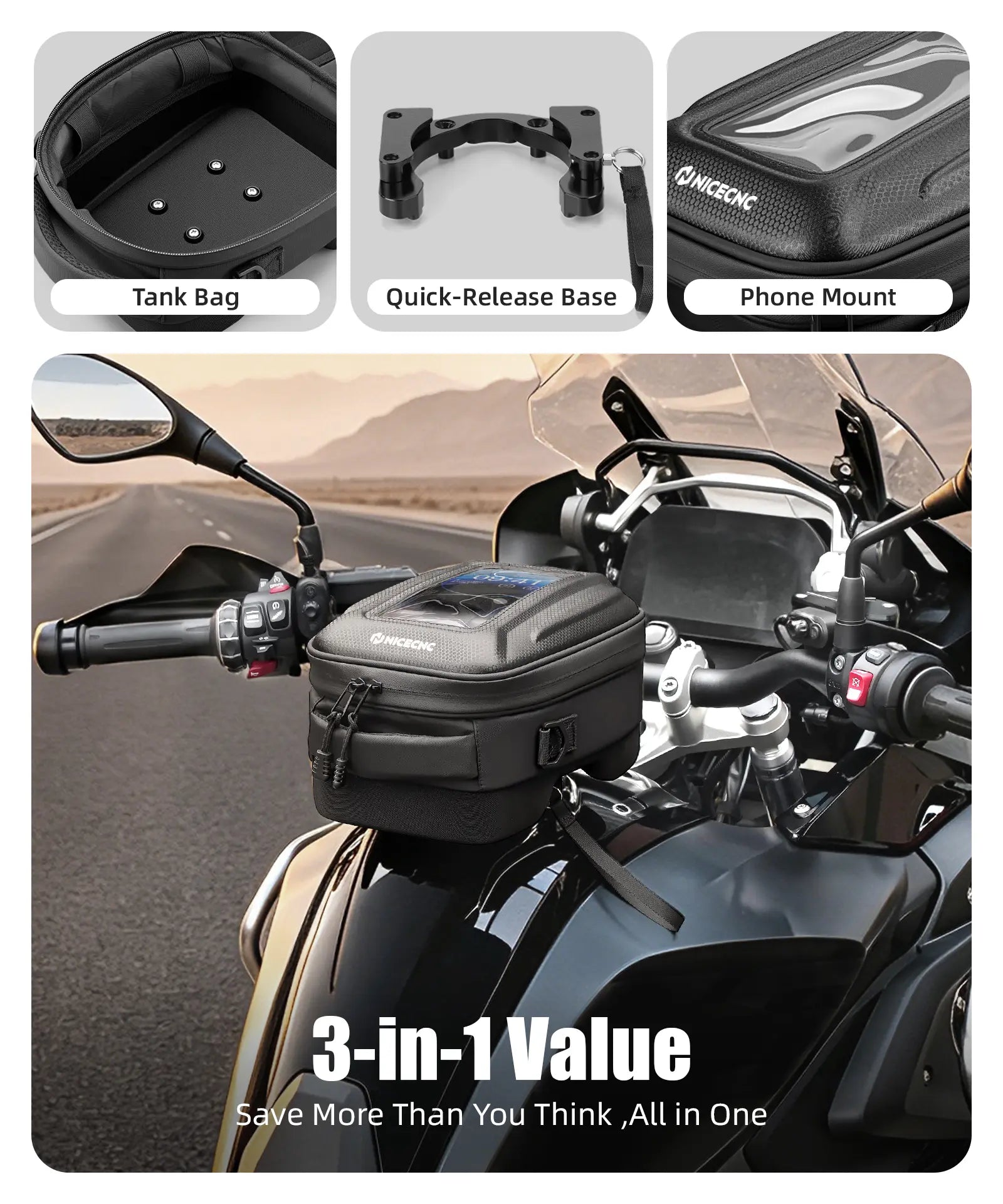 Quick-Release Motorcycle Tank Bag For BMW R 1250 GS Push-Pull Lock System Waterproof