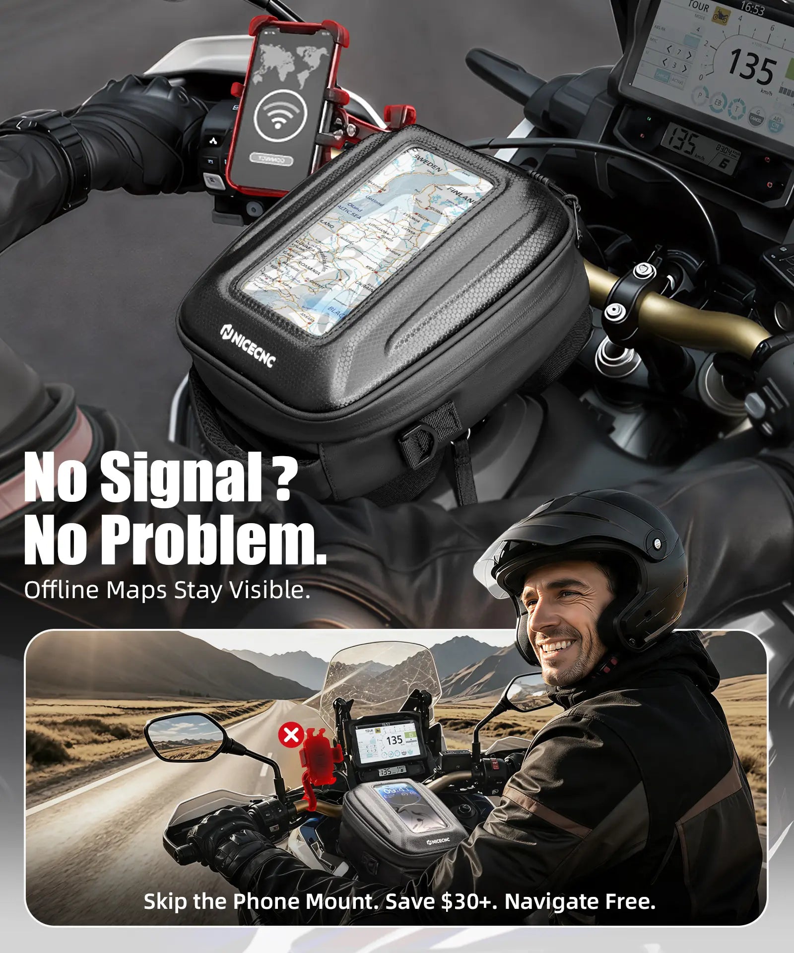 Quick-Release Tank Bag For Honda Africa Twin CRF 1100L Push-Pull Lock System