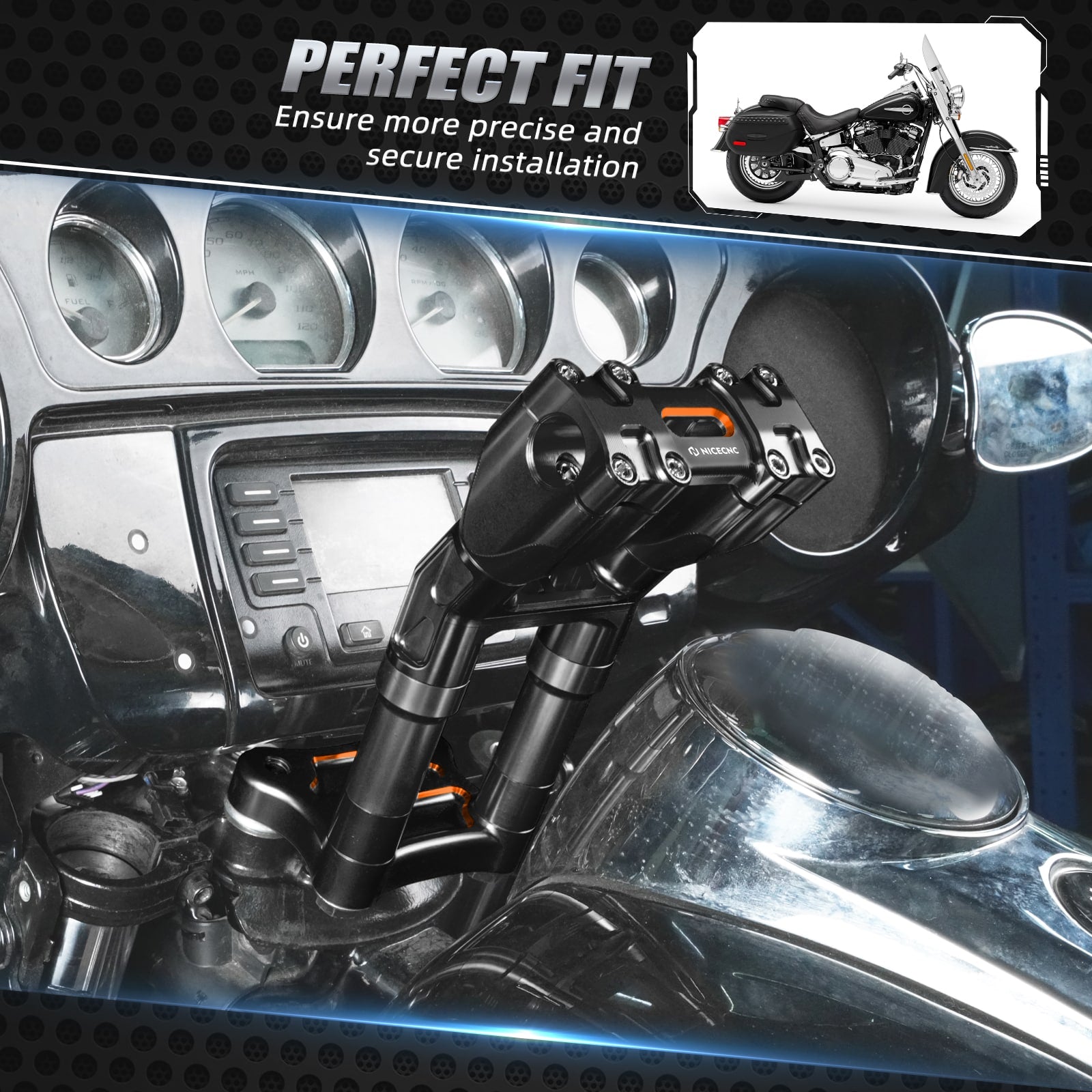 Kickback Handlebar Riser Kit For Harley Street Electra Tri Glide Ultra Limited 1-1/8" Bar
