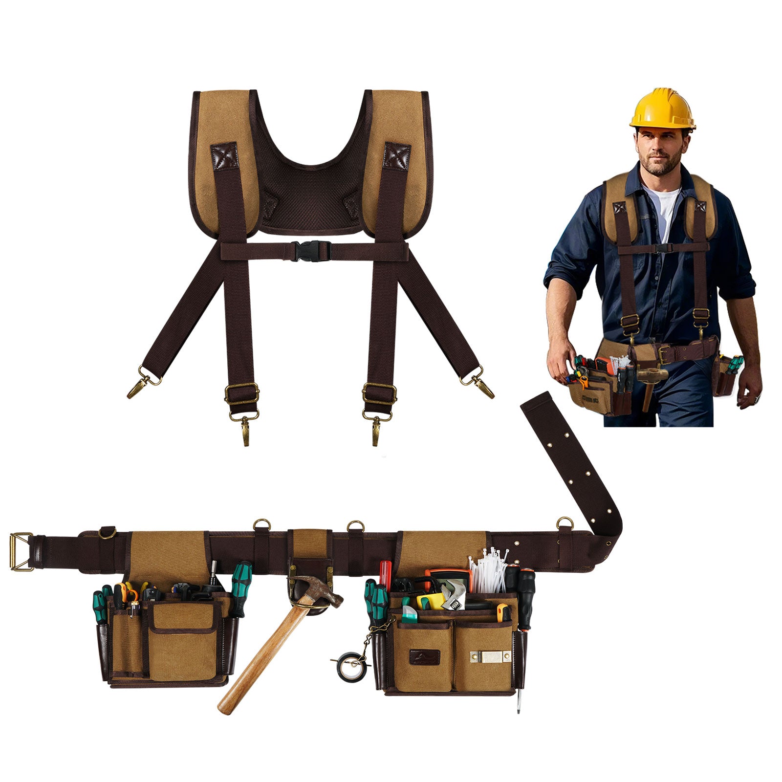 ARCFOX Vintage Canvas Tool Belt Pouches 37 Pockets with Hammer Holder