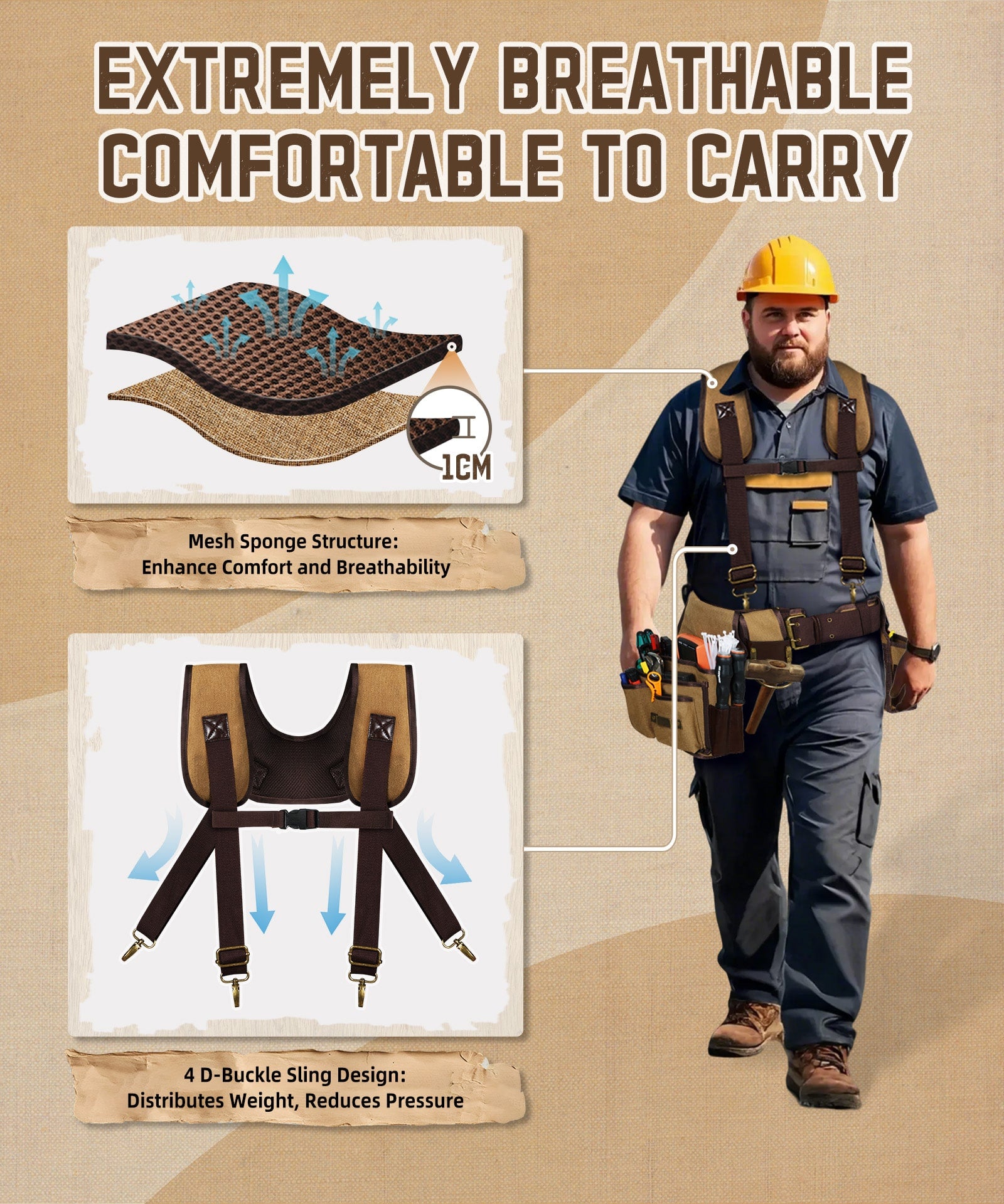 ARCFOX Vintage Canvas Tool Belt Pouches 37 Pockets with Hammer Holder