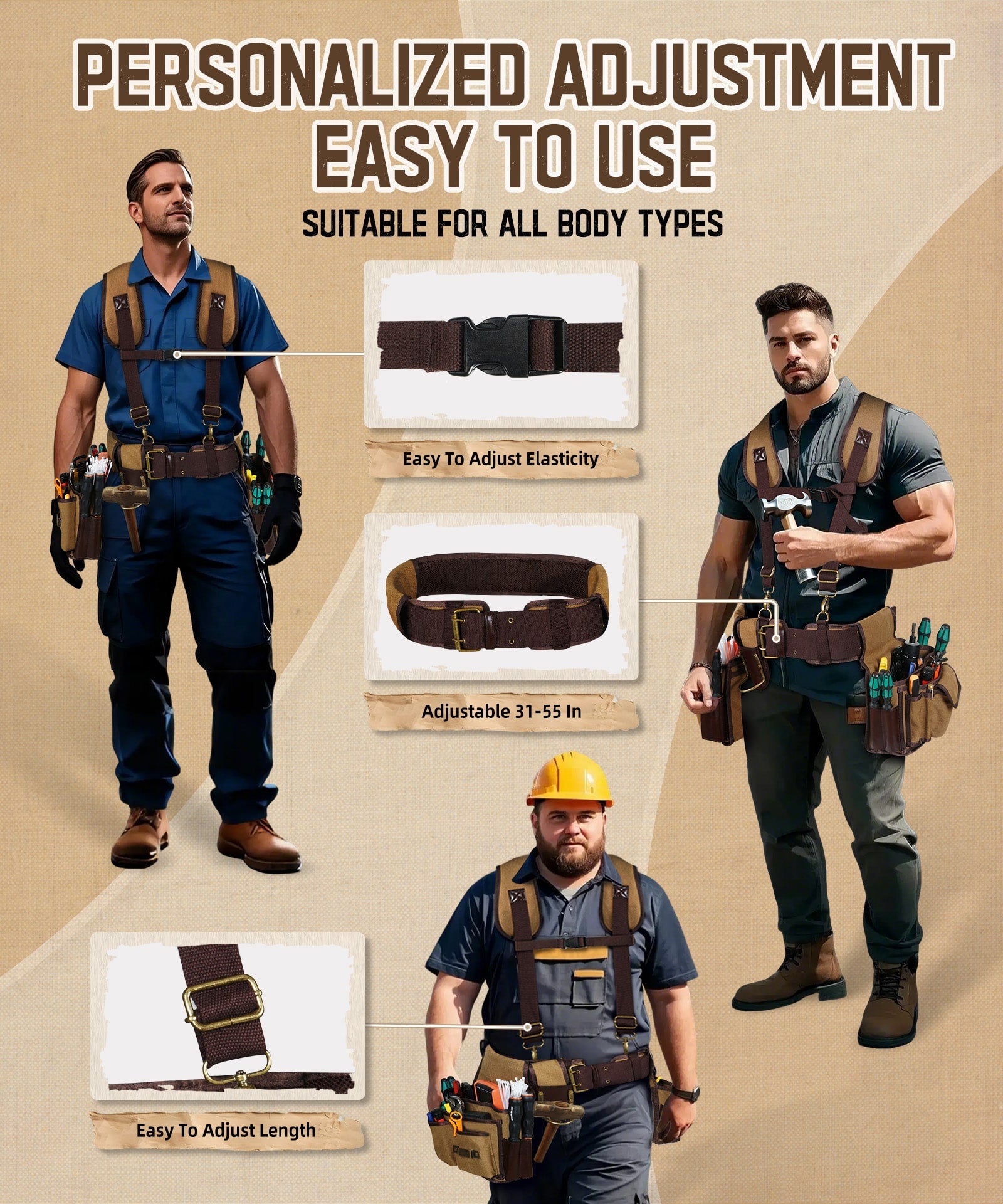 ARCFOX Vintage Canvas Tool Belt Pouches 37 Pockets with Hammer Holder