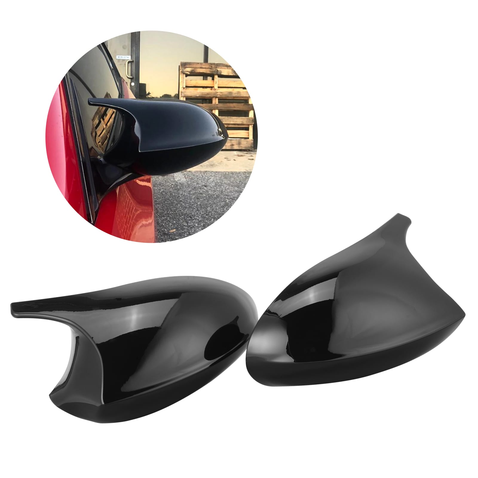 2PCS M-Style Glossy Black Side Mirror Cover Cap For BMW E90 / E91 Pre LCI 2005-2008