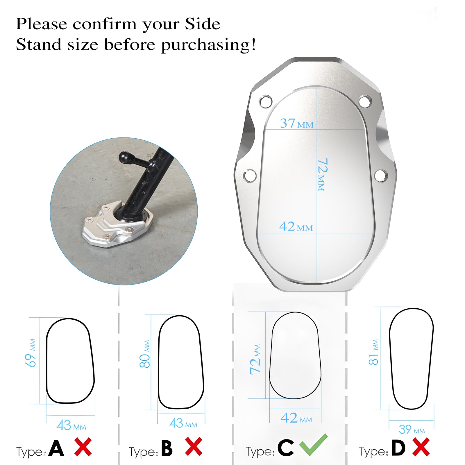 Side Stand Enlarger For BMW R1200GS 2016-2018 R1250GS 2019-2023