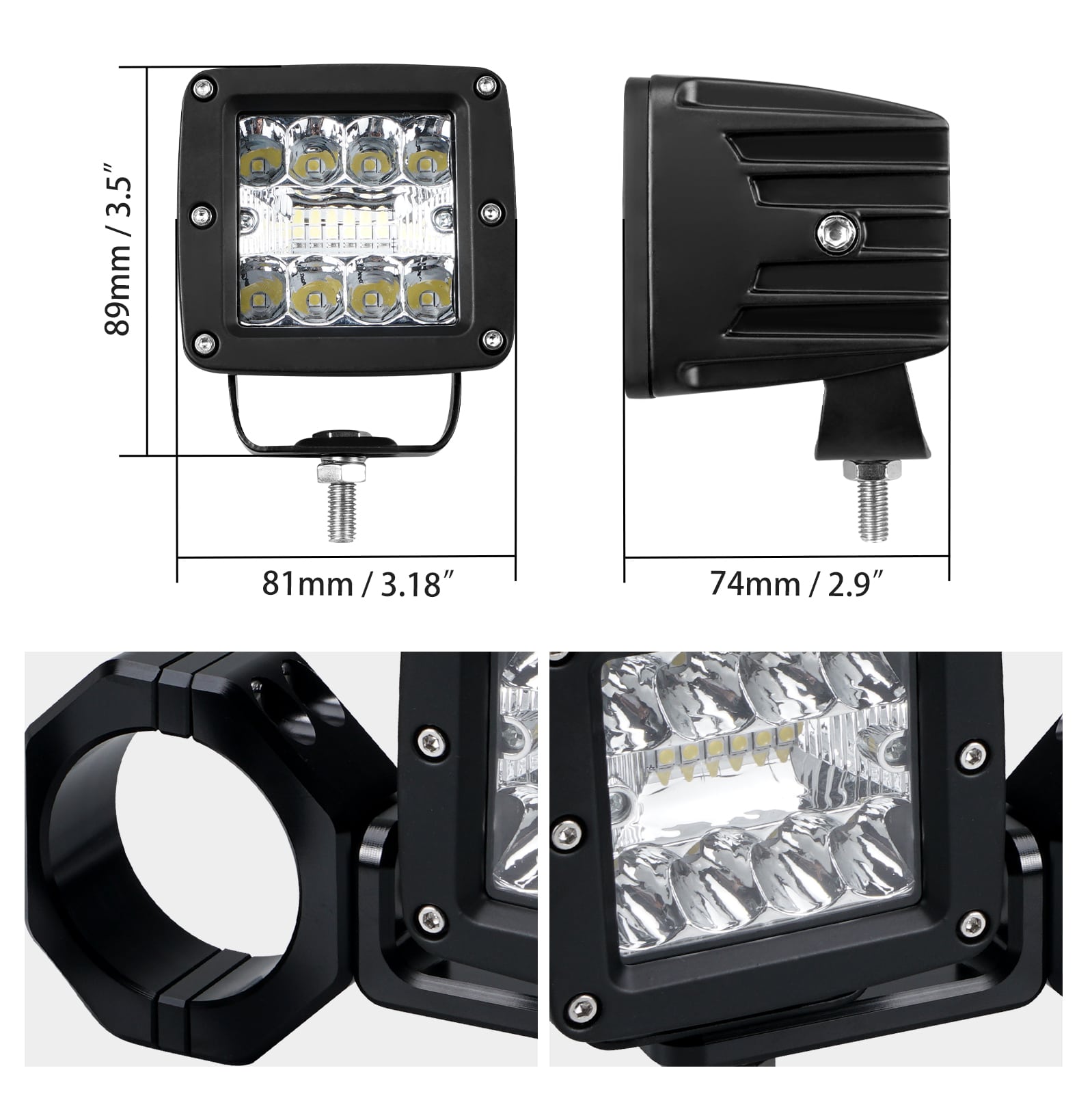 UTV Backup Rear Pillar LED Work Lights w/Brackets For Can-Am Maverick X3 2017-2023