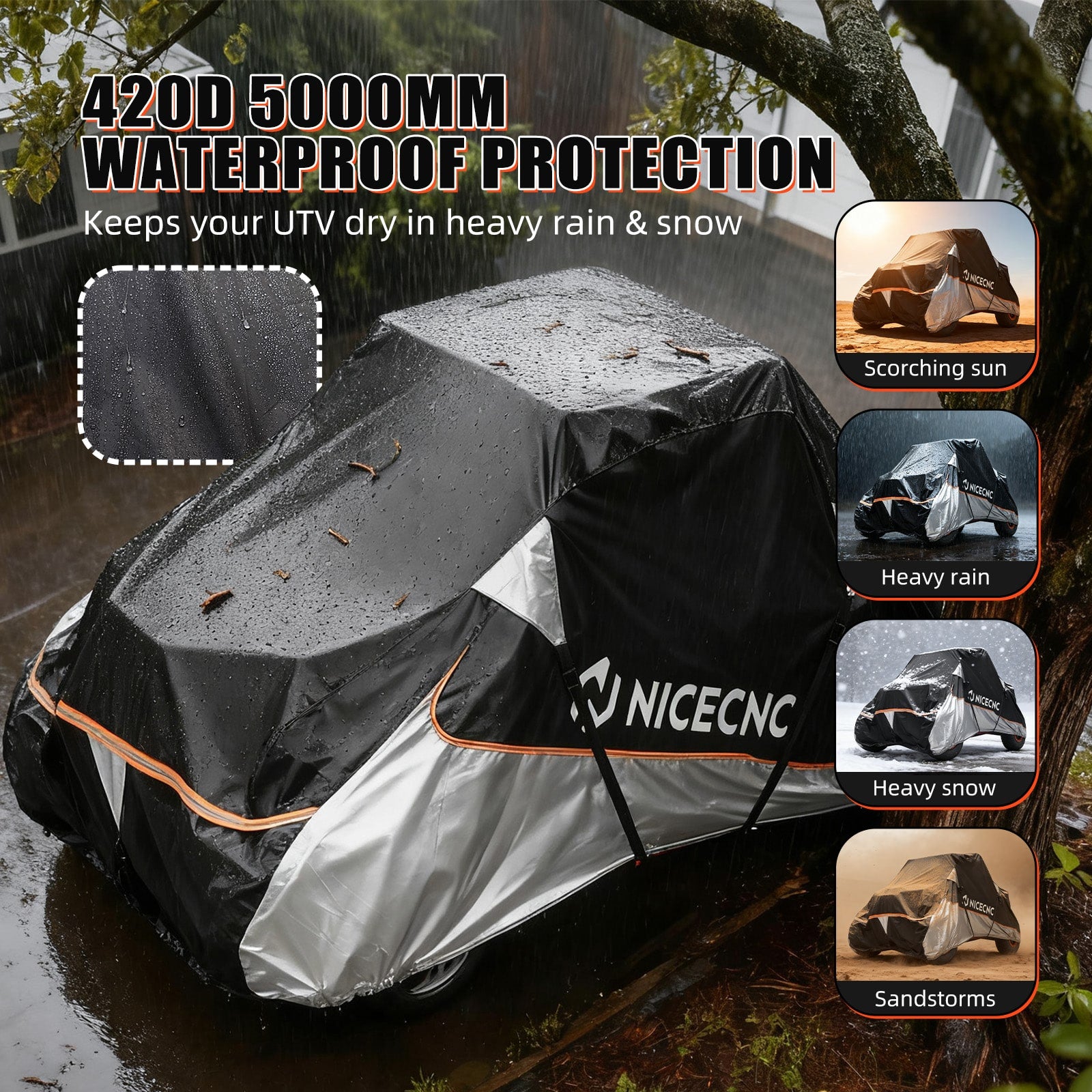 UTV Cover 420D Oxford Heavy Duty For Can-Am X3 Commander 1000 (133"x75"x62")