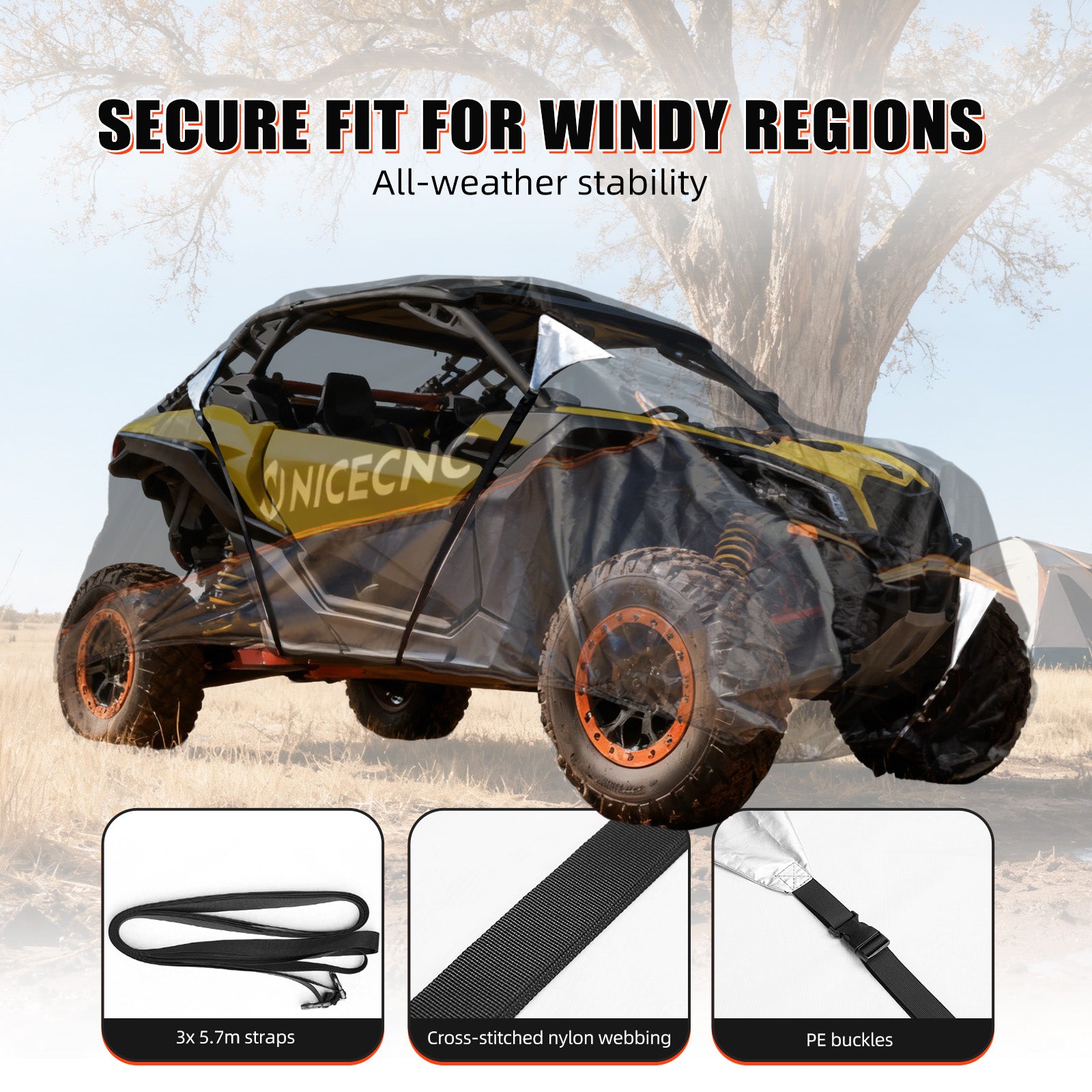 UTV Cover 420D Oxford Heavy Duty For Can-Am X3 Commander 1000 (133"x75"x62")