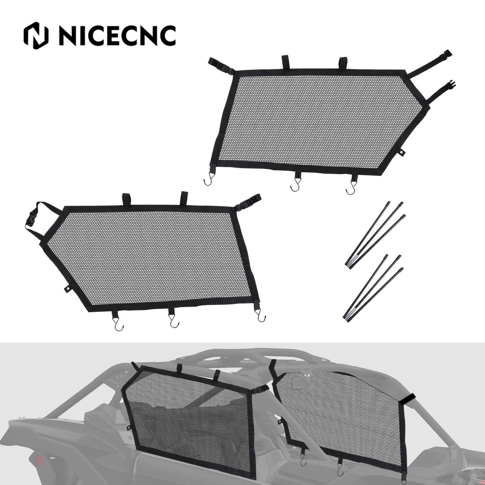 UTV Side Window Nets Shield Cover Sunshade Mesh Kit For Can-Am X3 2017-2023