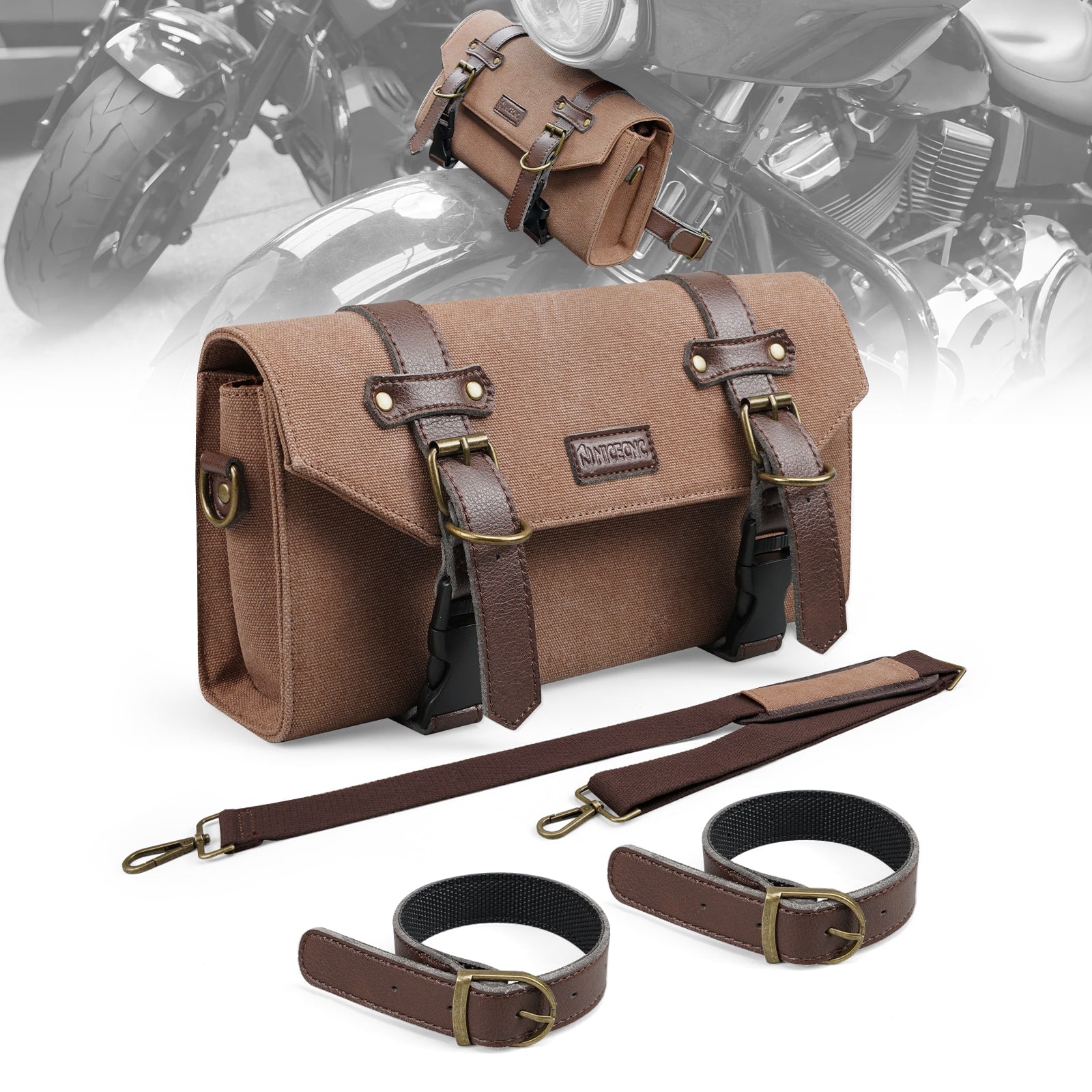 Canvas Handlebar Front Fork Sissy Bar Storage Bag For Harley Dyna Softail Sportster Scooter
