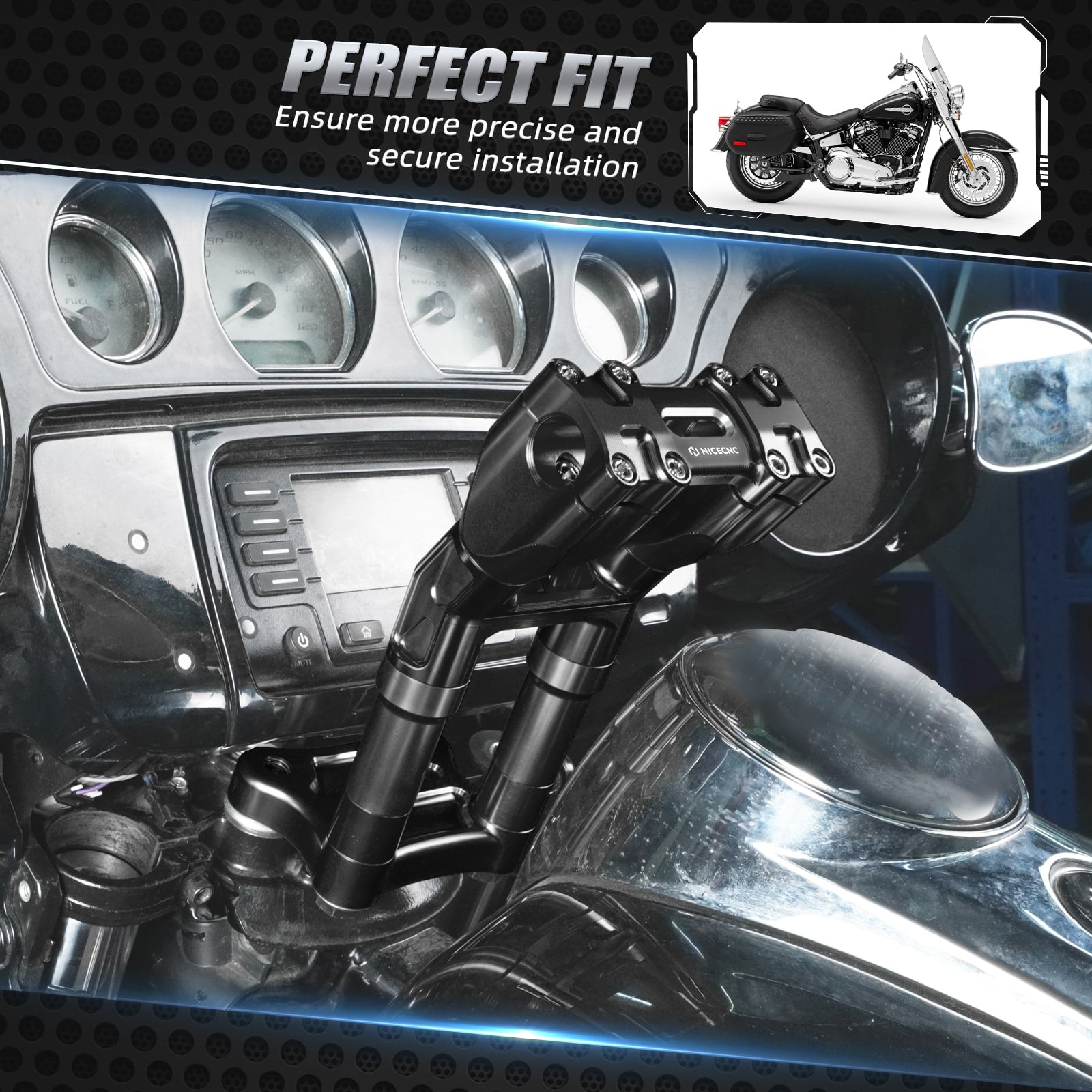 Kickback Isolated Riser 9" for  1" Handlebar For Most Harley Davidson Models