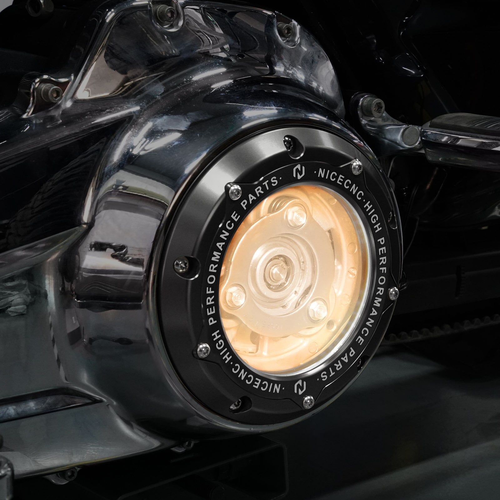 M8 LED Clear Derby Clutch Cover For Harley Road King Street Glide Ultra Limited Freewheeler