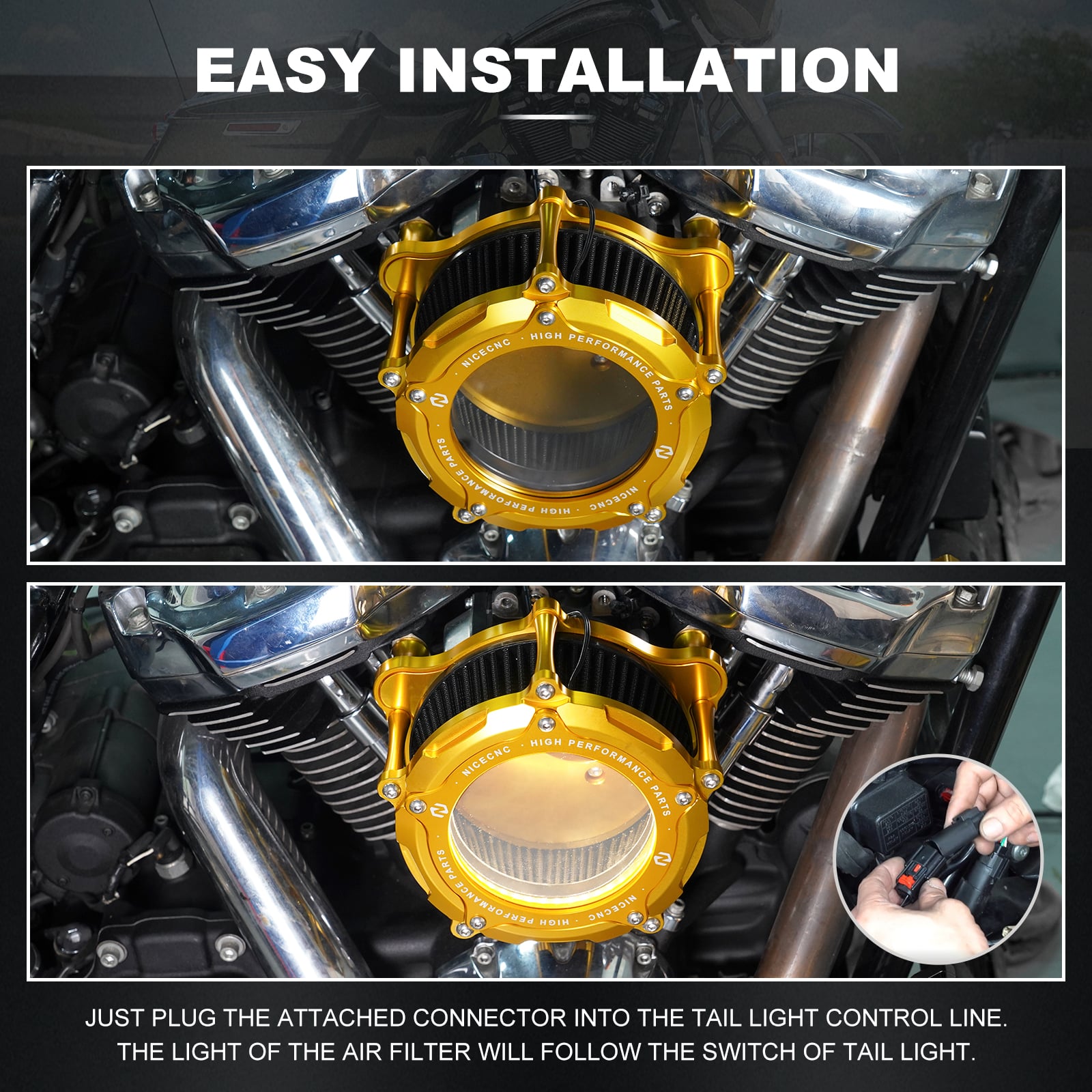 Full Clear M8 LED Air Cleaner Filter Intake Kit For Harley Road King Electra Street Glide