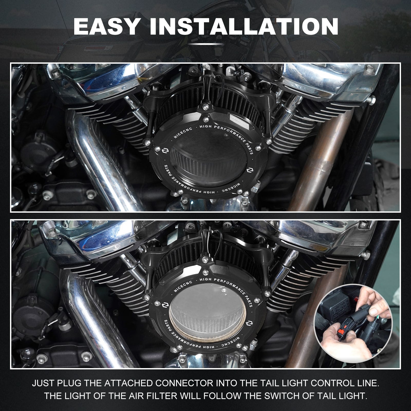 Full Clear M8 LED Air Cleaner Filter Intake Kit For Harley Road King Electra Street Glide