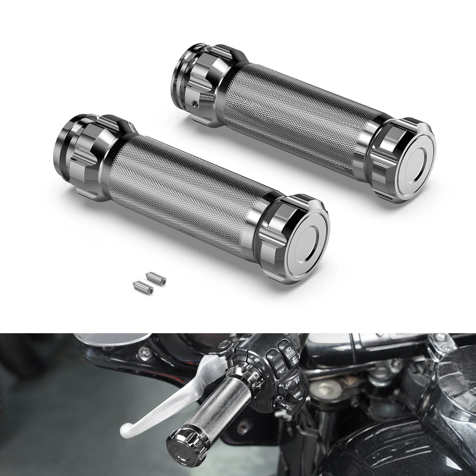 Chrome Handlebar Hand Grips For Harley Road King Electra Street Glide Street Bob