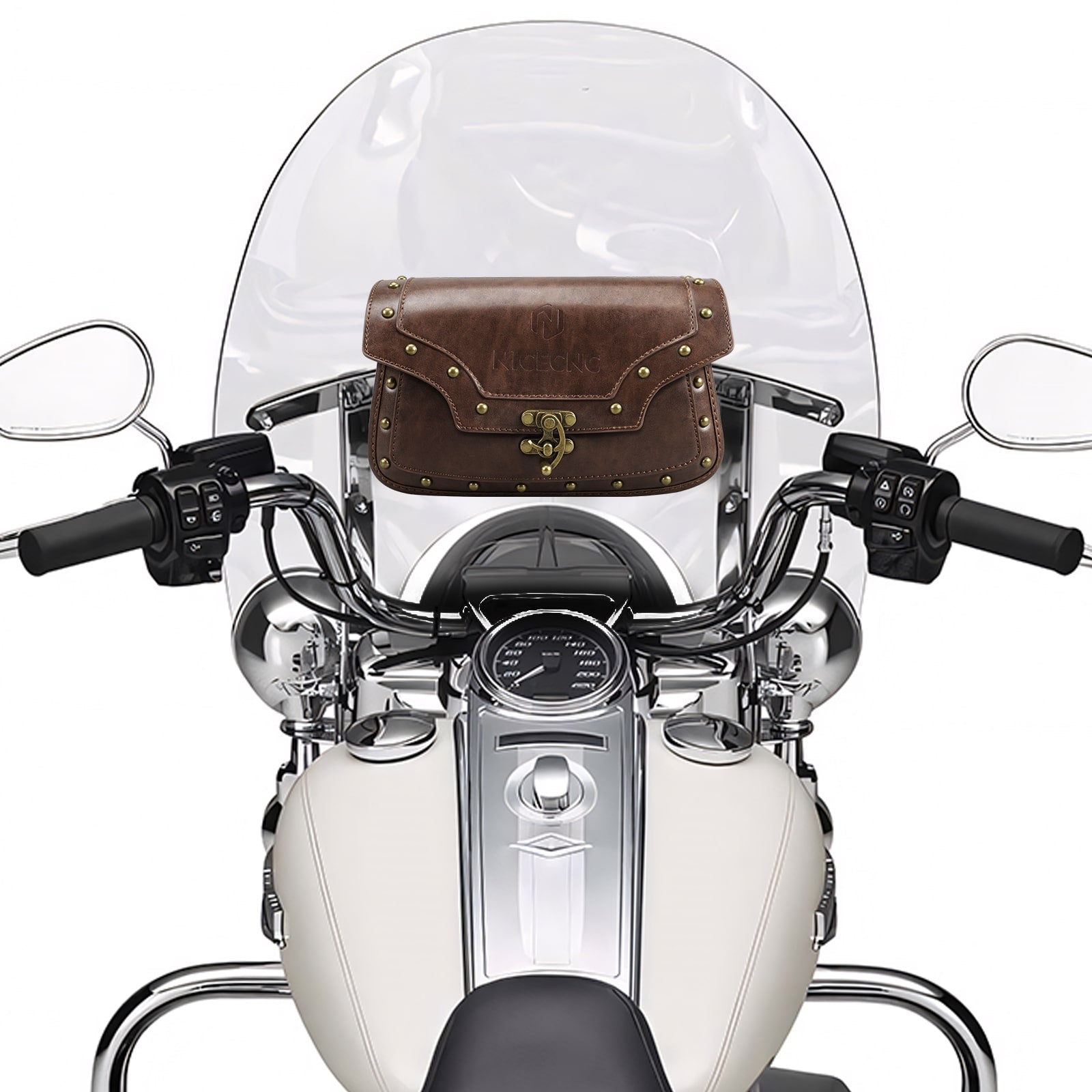 Motorcycle Windshield Bag Vintage Crocodile Texture PU Leather For Harley Davidson Road King 1995-2024 Softail