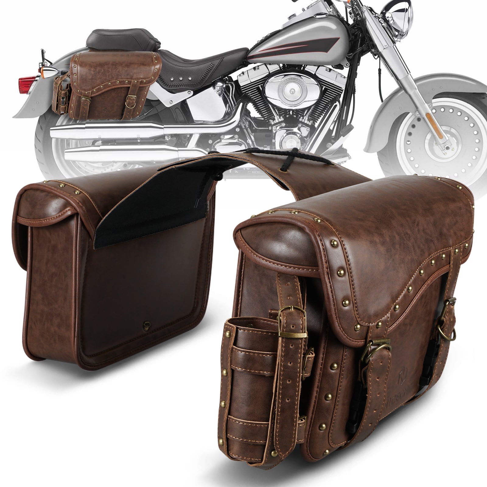 Saddle Bags PU leather Reinforced Straps Saddle Piece with Cup Holder