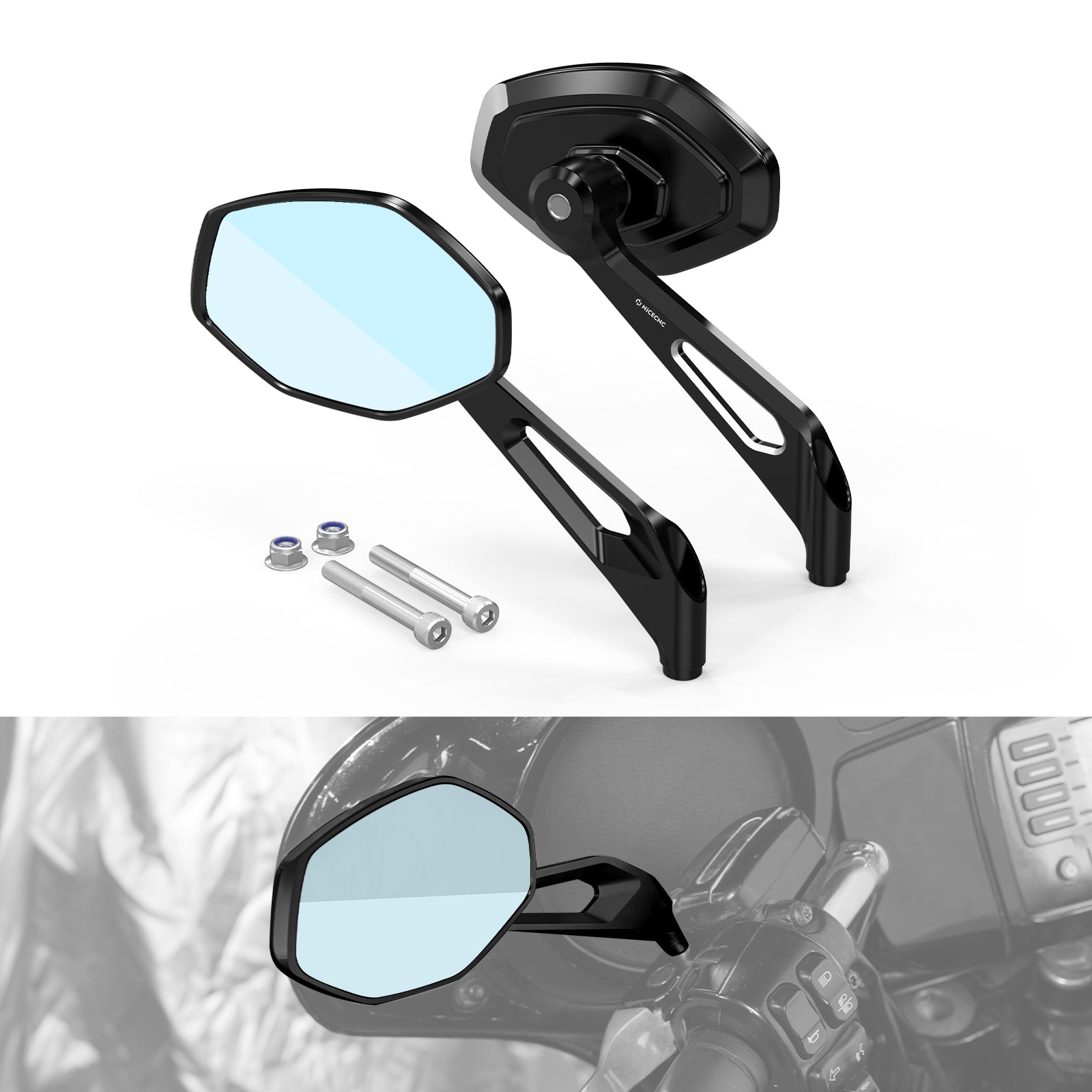 Convex Rear View Mirrors Kit For Harley Softail Deluxe Slim Fat Boy Heritage Classic