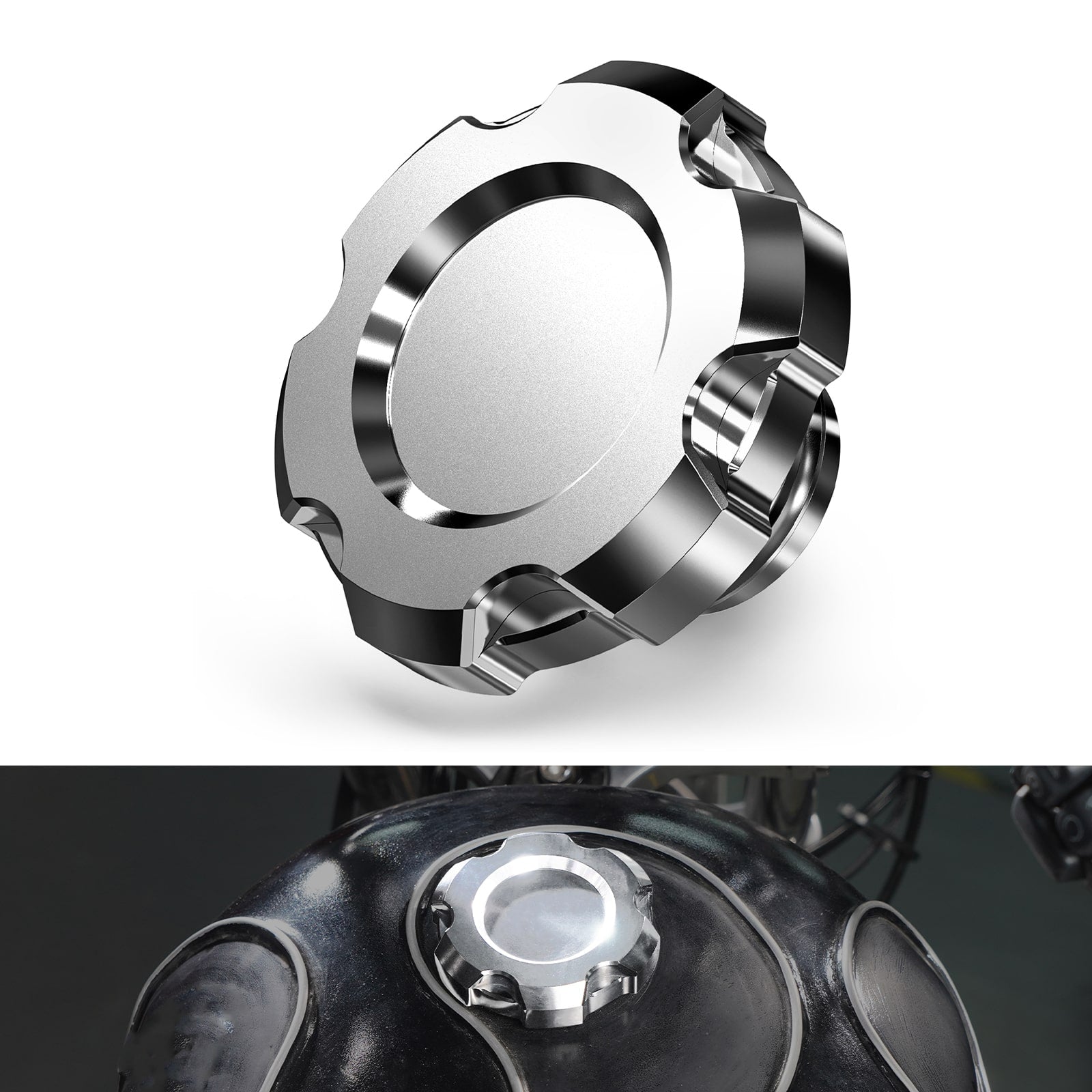 Goldfire CNC Aluminum Skull Gas Cap For Harley Sportster & Dyna - Chrome With Black Eyes - View #7