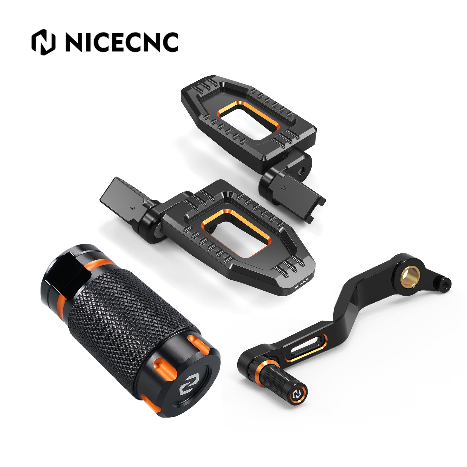 Rider Foot Pegs + Gear Stick Shift Lever + Rear Brake Pedal For Harley Sportster S, Orange+Black