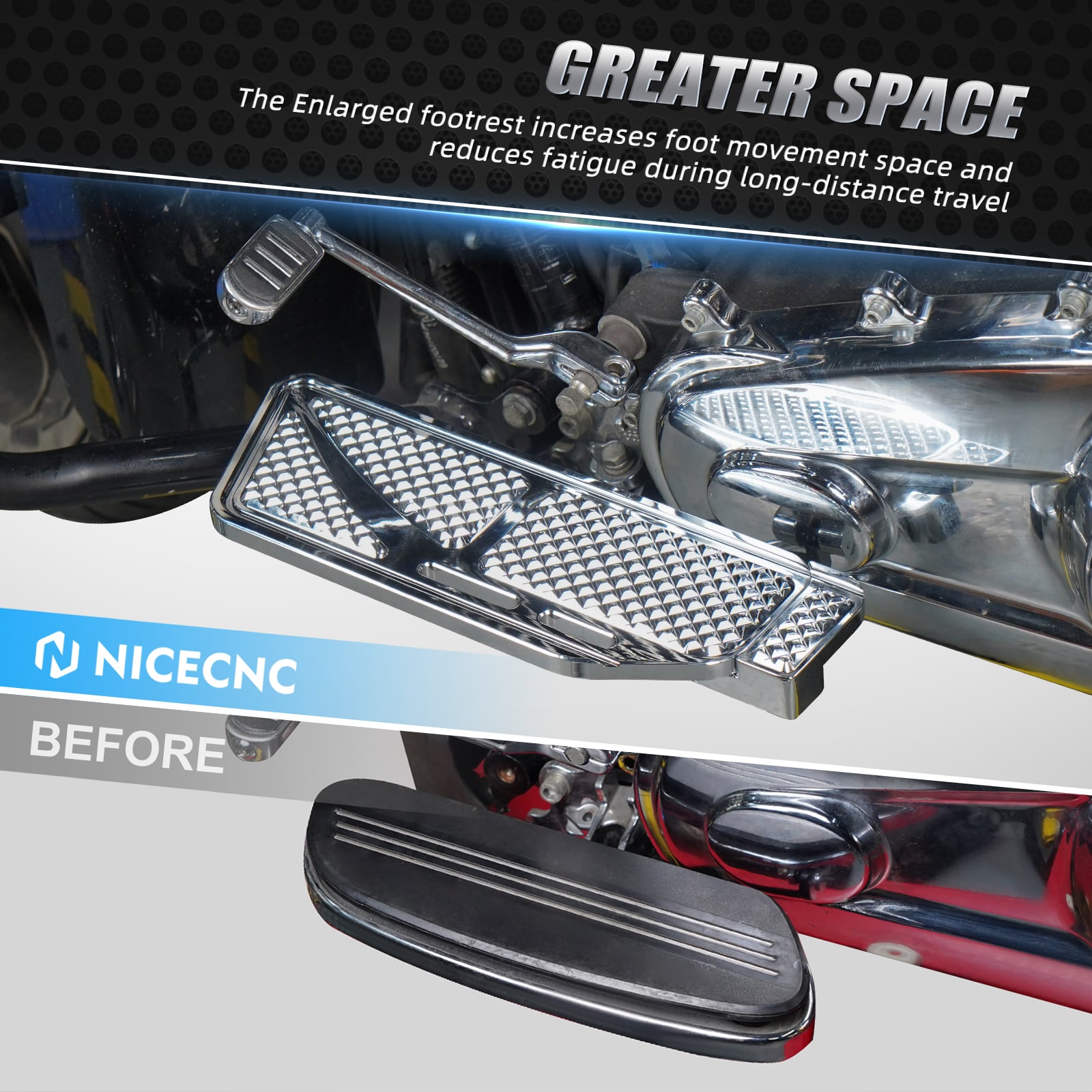 Enlarged Chrome Rider Floorboards Foot board Kit For Harley Road King Electra Street Glide
