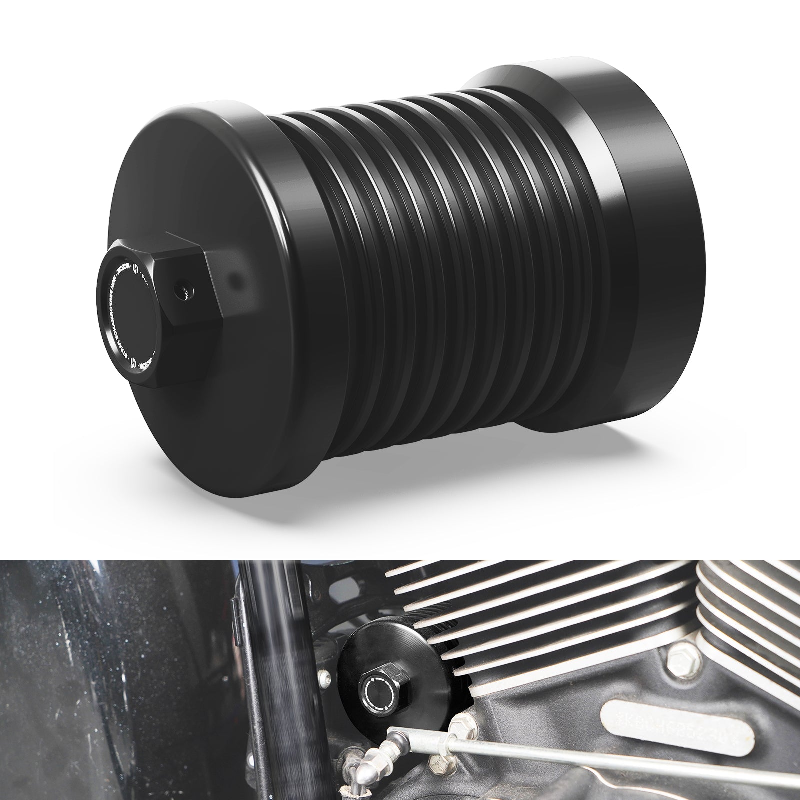 Mototeks Reusable Billet Aluminum Oil Filter For Harley – Stainless Steel Mesh, Black Machine