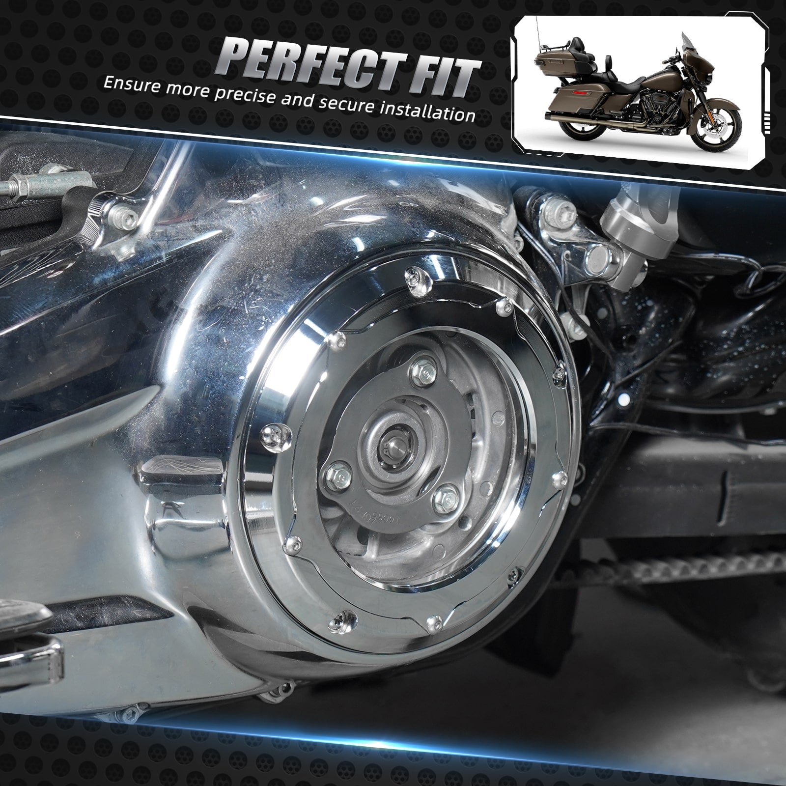 Chrome Full Clear M8 Derby Clutch Cover For Harley CVO Road Glide Road King Special