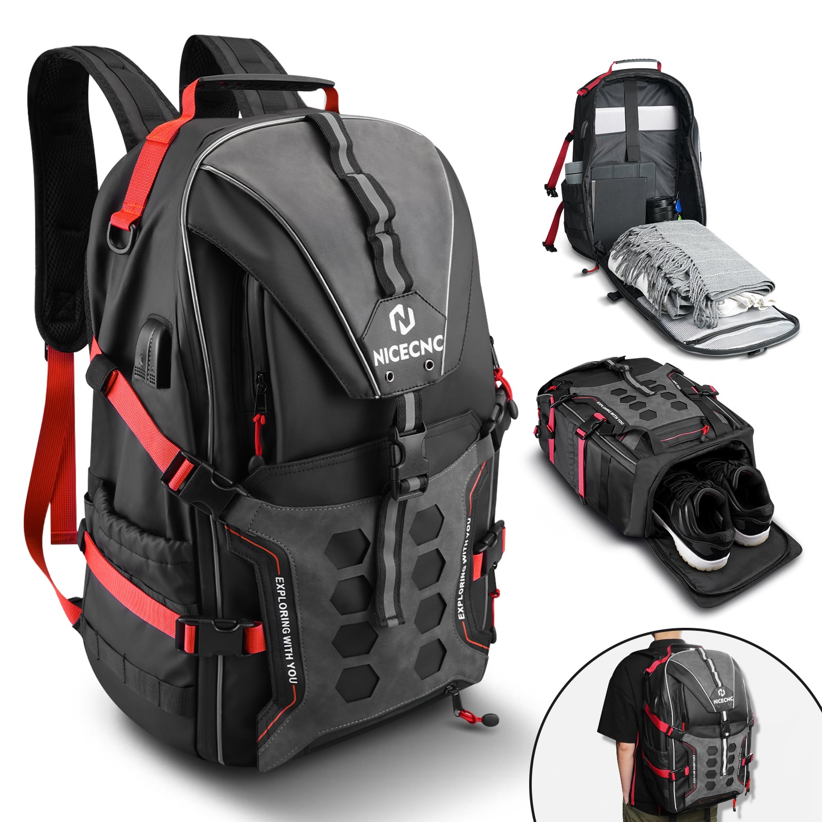 Motorcycle Helmet Bag Upgrade 35L with Shoe Compartment Hiking