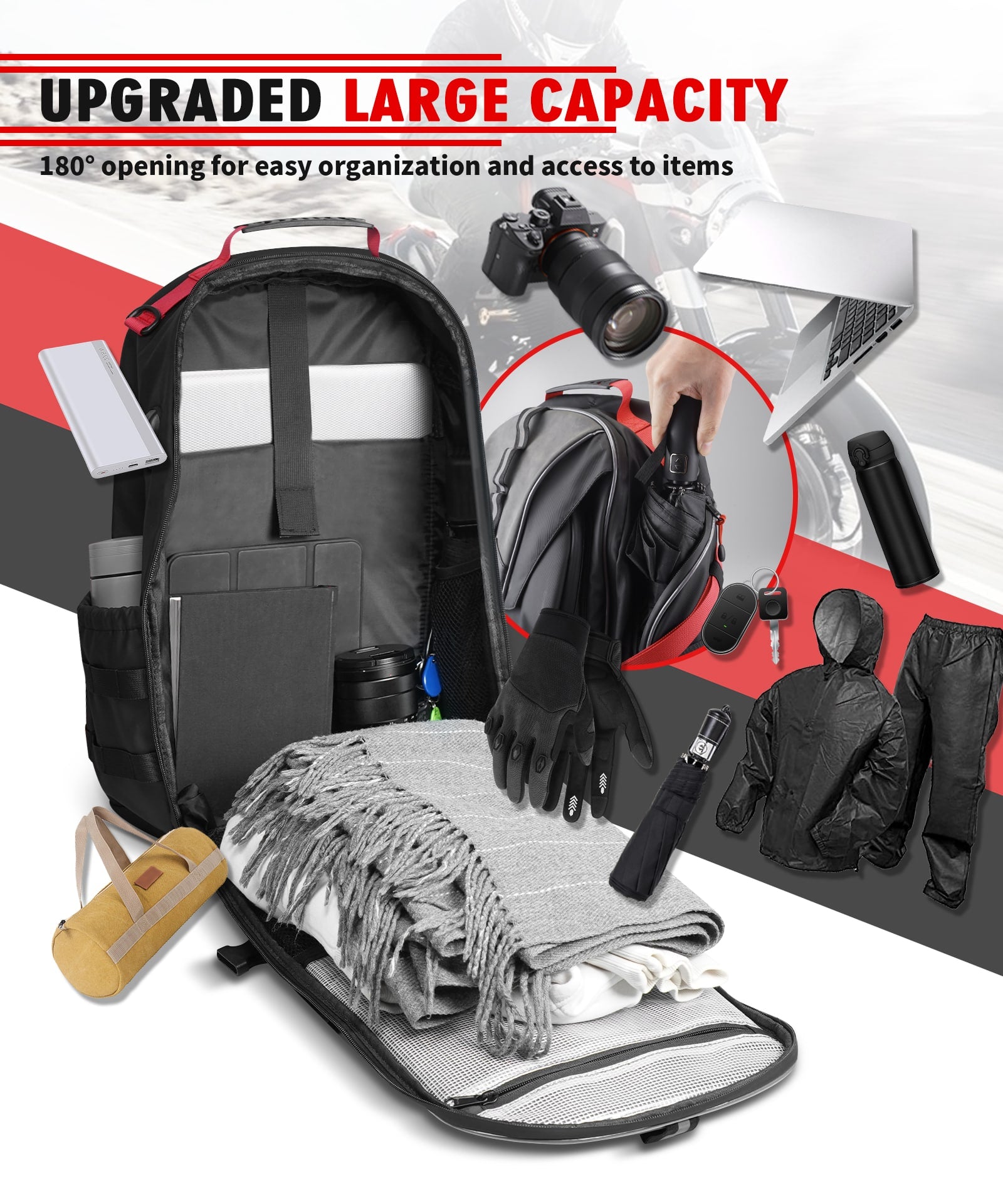 Motorcycle Helmet Bag Upgrade 35L with Shoe Compartment Hiking