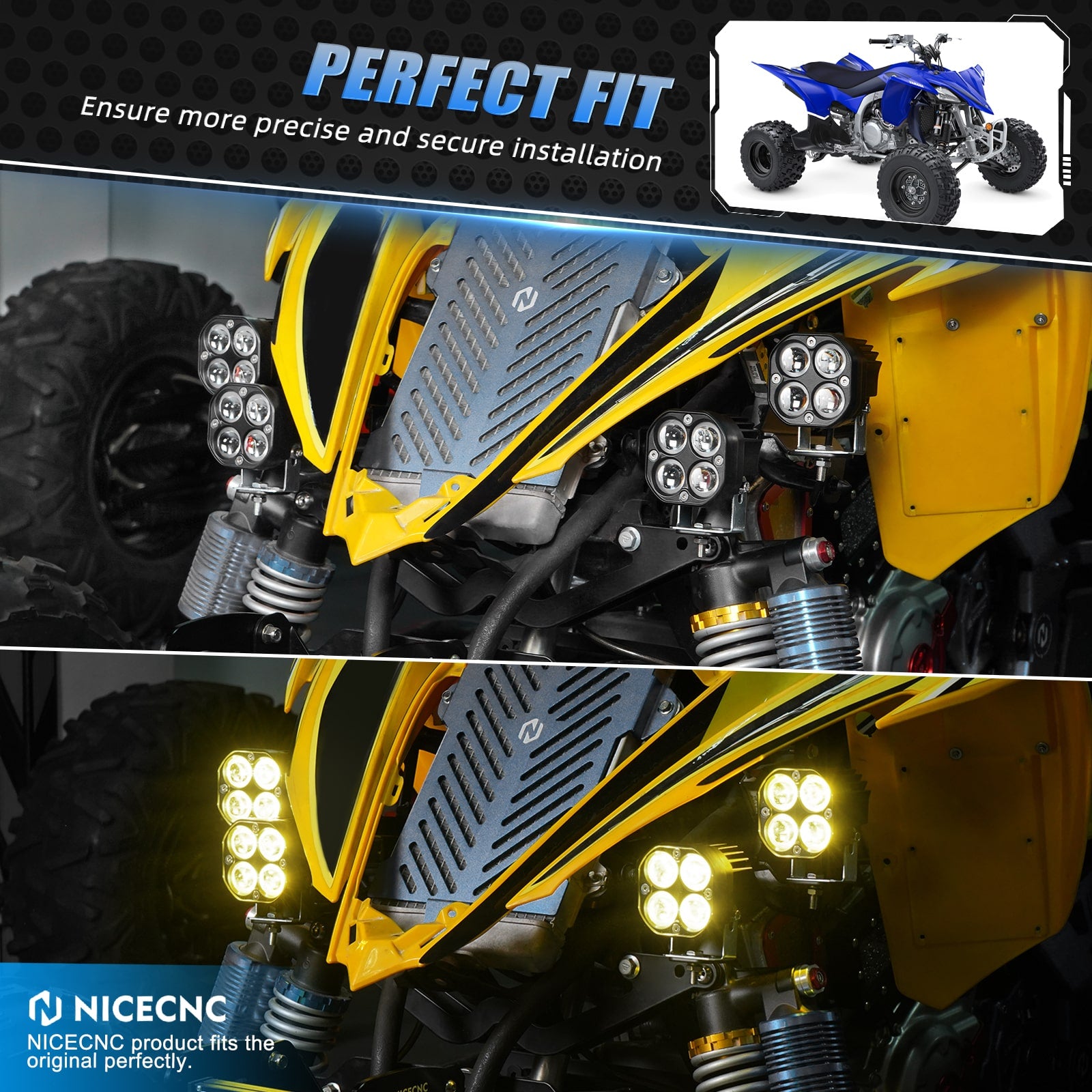 LED Front Work Lights Headlights w/Adjustable Bracket For Yamaha Raptor 700 / 700R