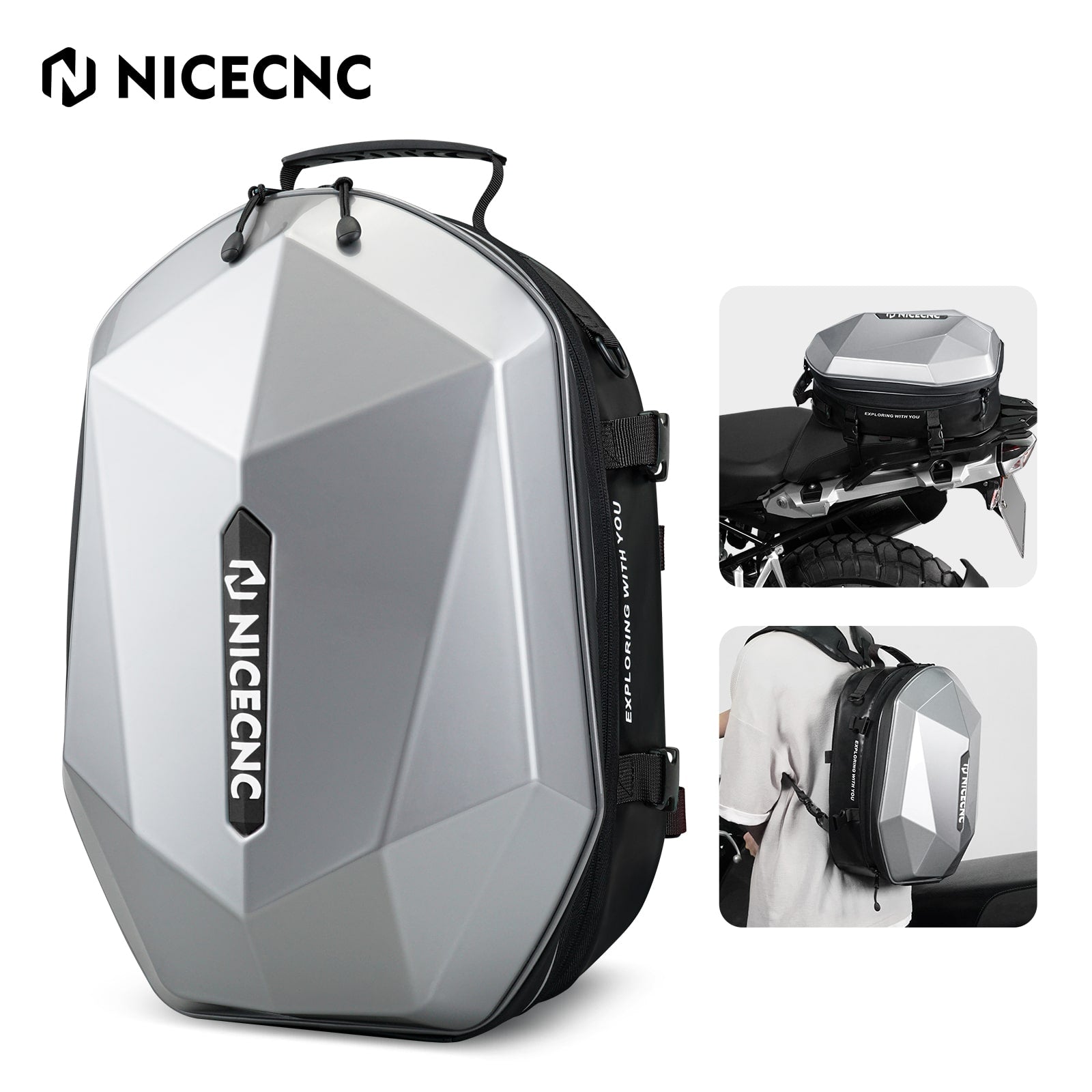 Motorcycle Backpack Hardshell 38L Expandable Tail & Helmet Bag