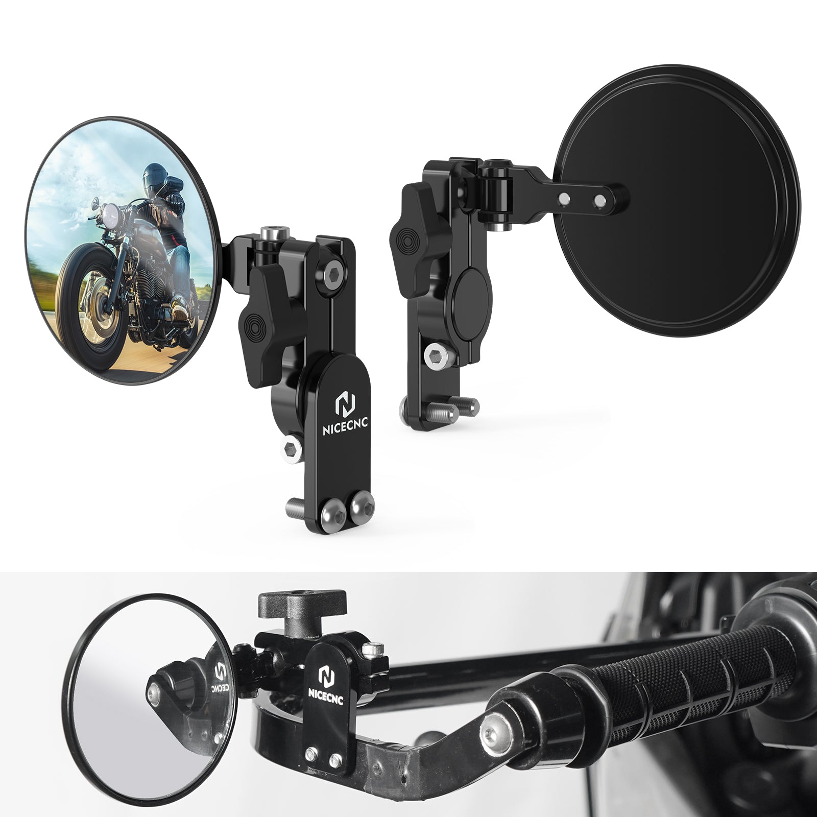 Adjustable Round Convex Quick Flip Rearview Mirrors Kit For Motorcycle Hand Guard