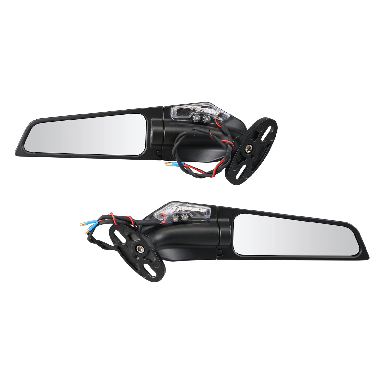 Pair Wind Wing Rearview Side Mirrors with Turn Signal Lights for Motorcycle Sports