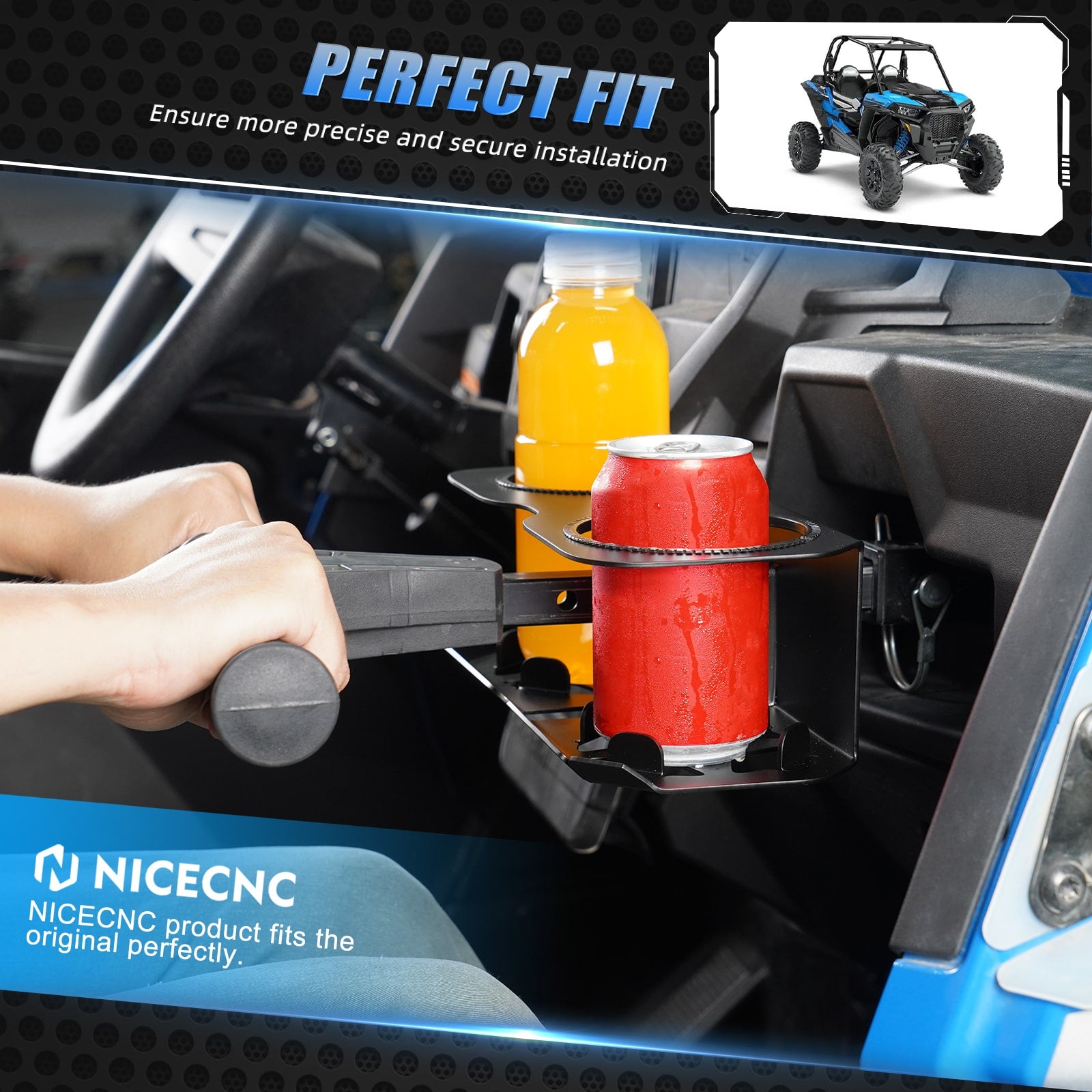 Grab Bar Passenger Drink Cup Bottle Holder For Polaris RZR XP 1000 / RZR XP 4 Turbo S