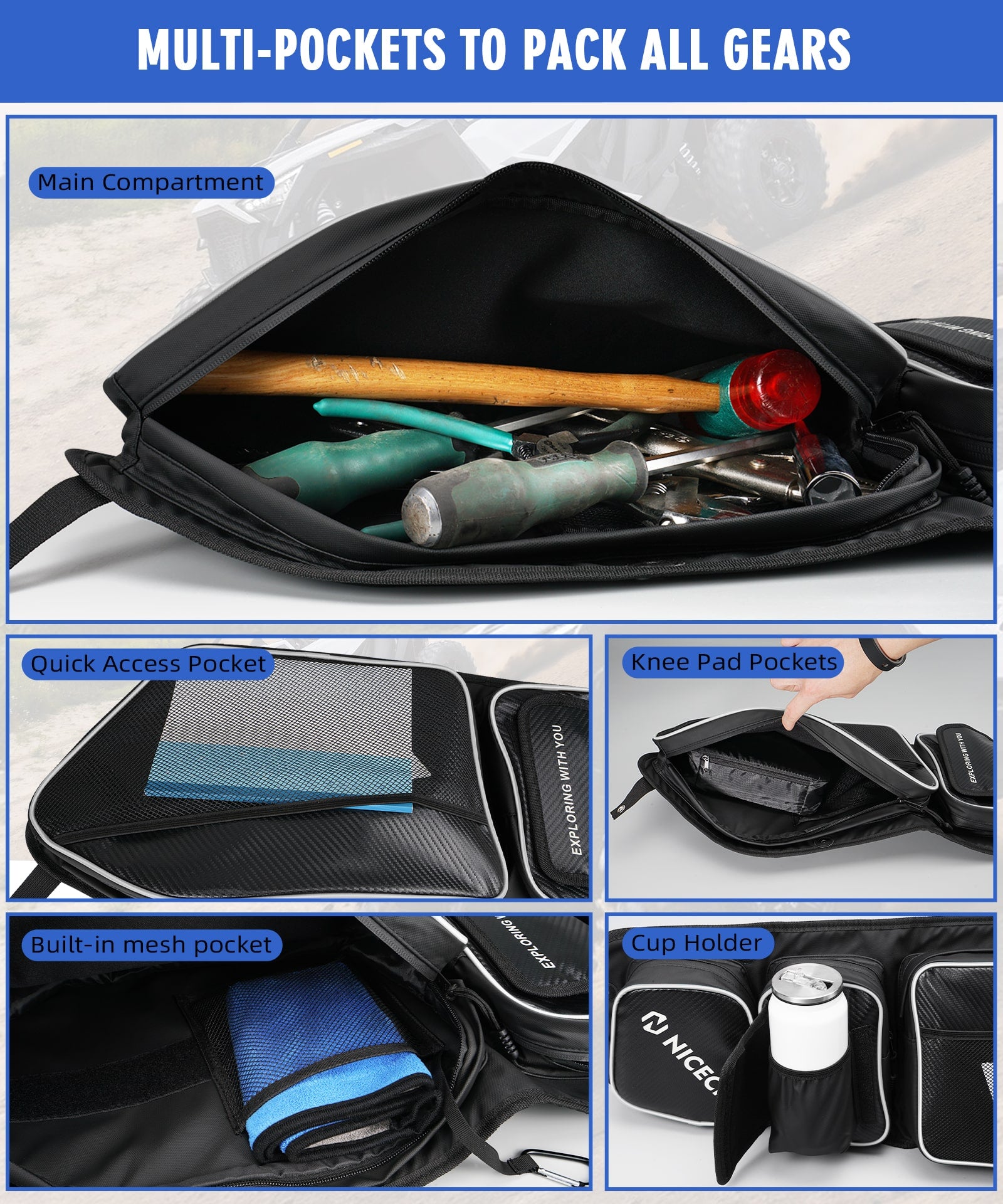 Upgraded Pair UTV Front Door Storage Bags For Polaris RZR TURBO R / PRO XP / PRO R