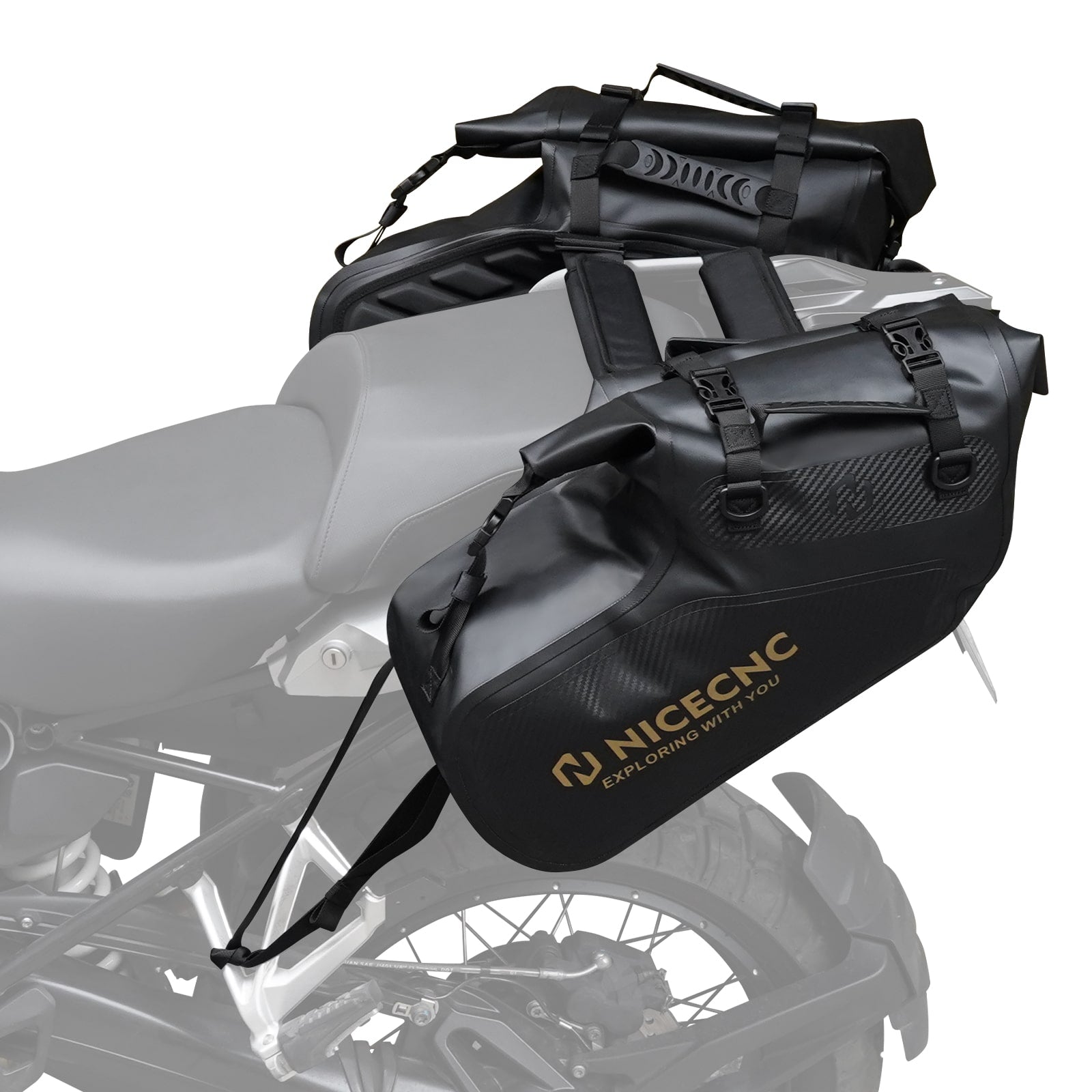 Universal Motorcycle Saddlebags 28L Waterproof for Adventure and Sport Bike Racks