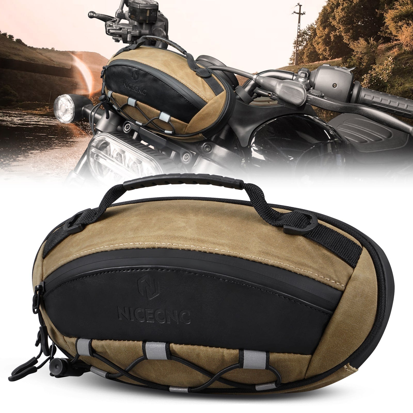 Motorcycle Vintage Waxed Canvas Handlebar Bag Saddle Storage Pouch Luggage