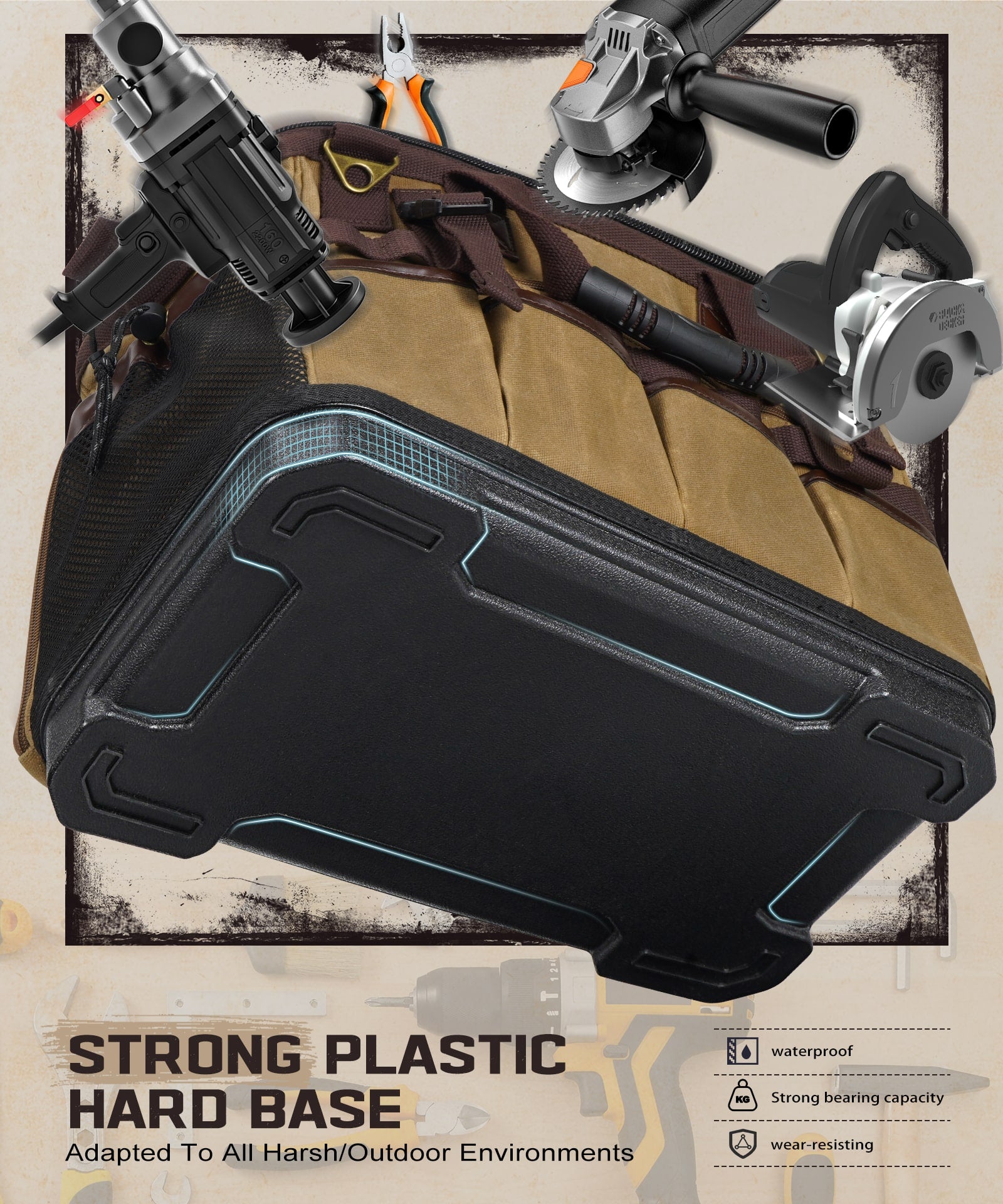 ARCFOX Vintage Waxed Canvas 16 Inch Mechanic Electrician 31 Pockets Tool Bag