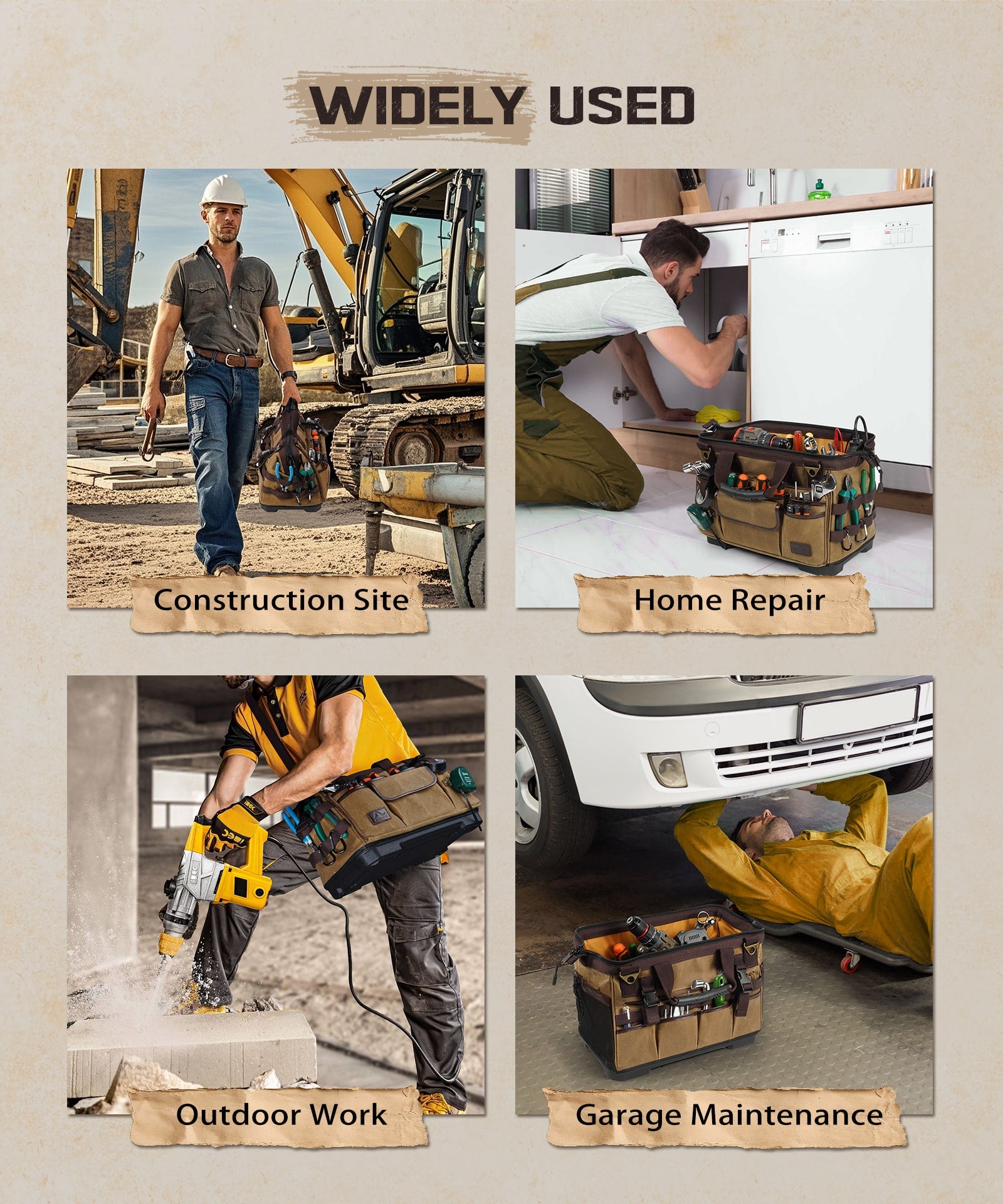 ARCFOX Vintage Waxed Canvas 16 Inch Mechanic Electrician 31 Pockets Tool Bag