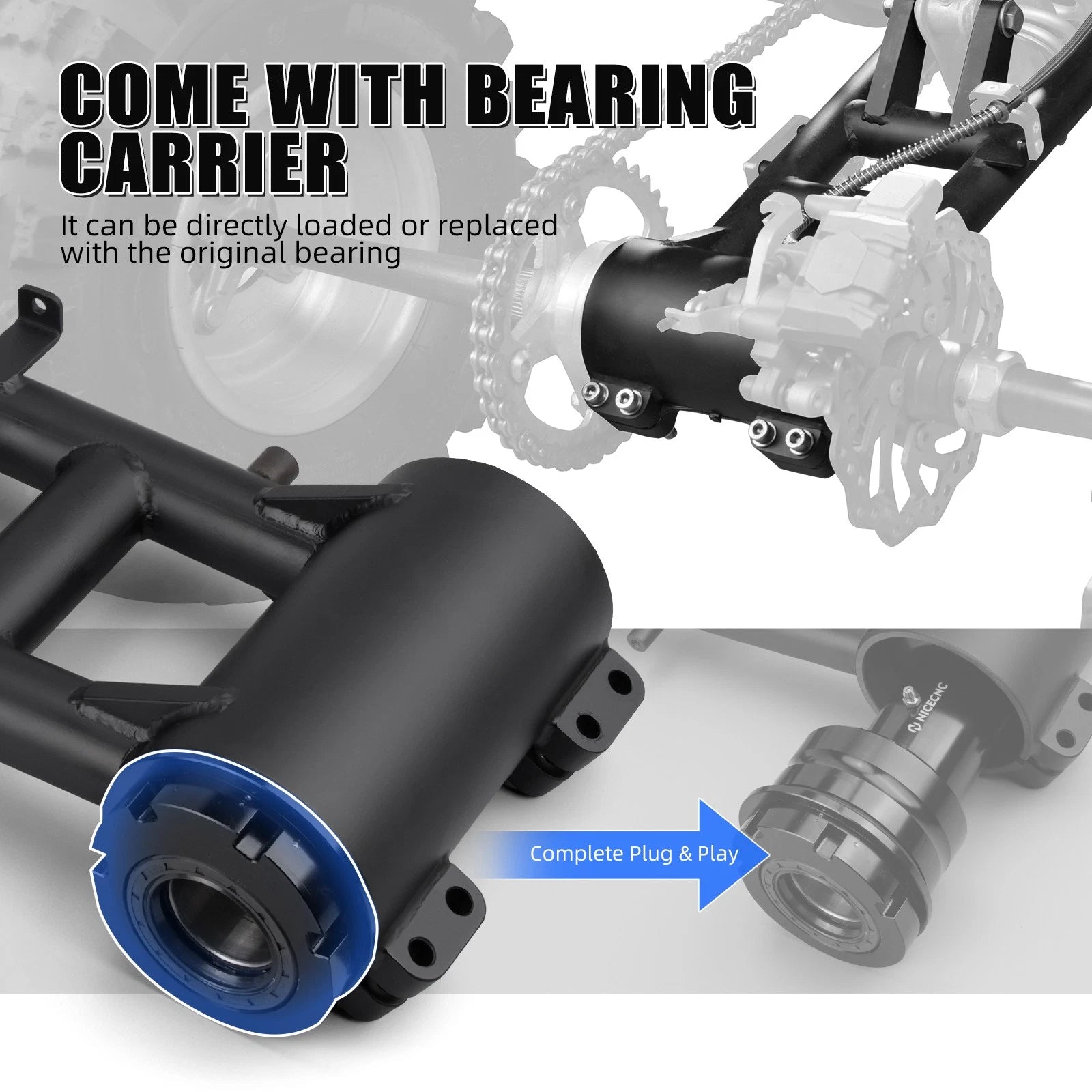 ATV +6" Extended Swingarm & Rear Axle Bearing Carrier Housing For Yamaha Raptor 700 R